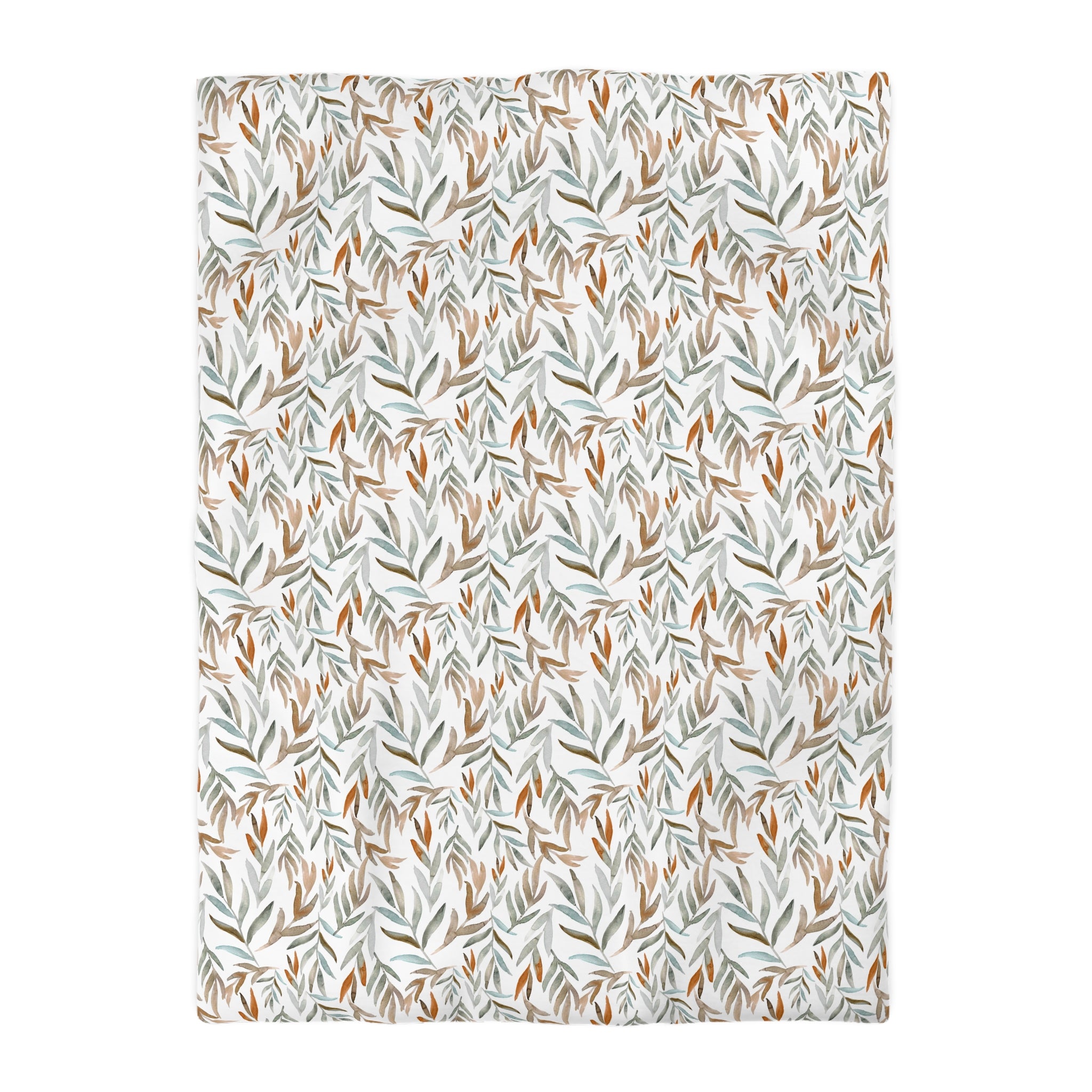 Floral Cotton Duvet, Pillow Cover | Blue Rust White Leaves Bedroom Decor