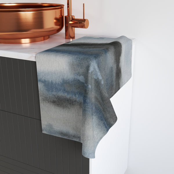 Abstract Kitchen, Bath Hand Towel | Navy Indigo Blue, Gray Black Ombre, Landscape