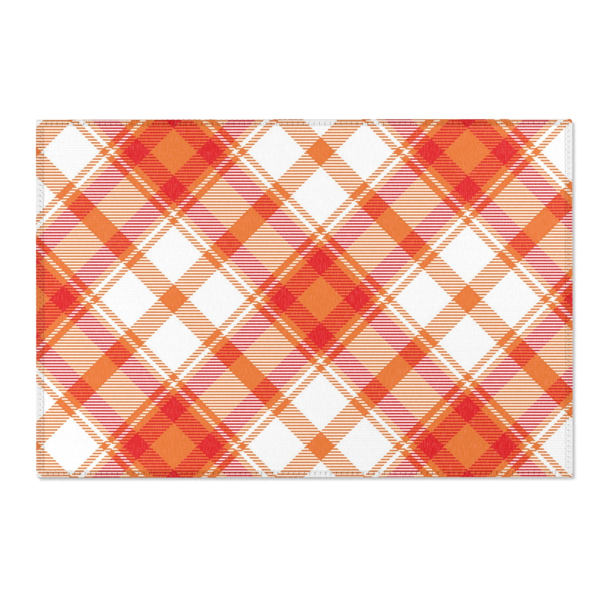 Minimalist Area Rug | Retro Plaid, Orange Red Rug