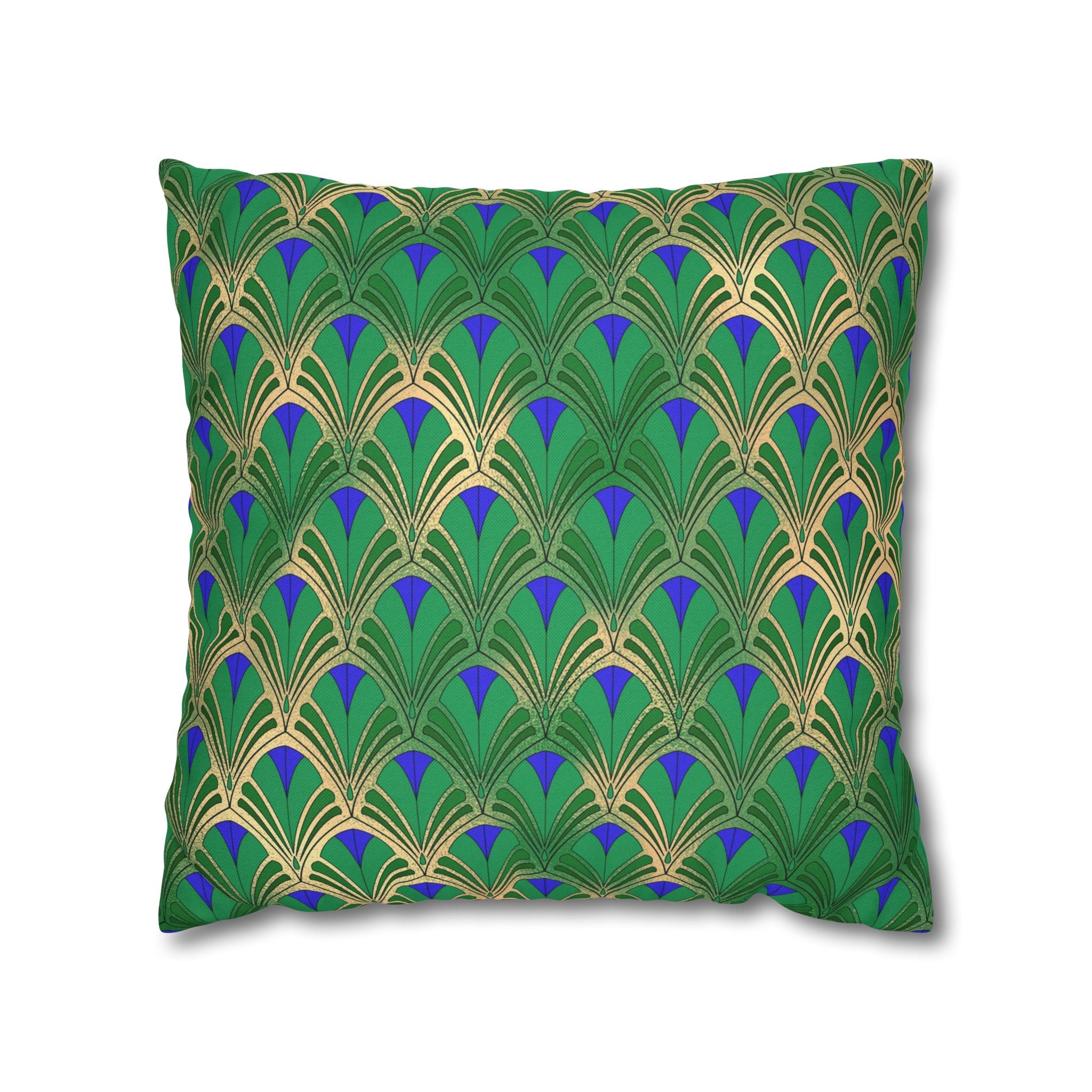 Art Deco Nouveau Pillow Cover | Green Blue, Muted Gold Geometric