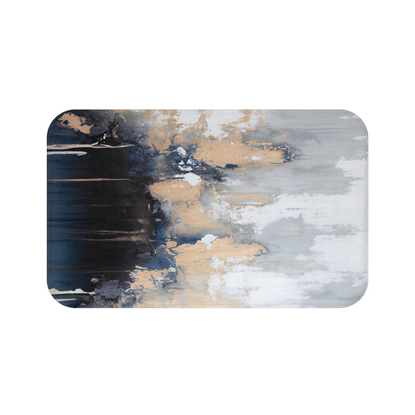Boho Kitchen, Bath Mat | Abstract Black Navy Blue, Beige Grey
