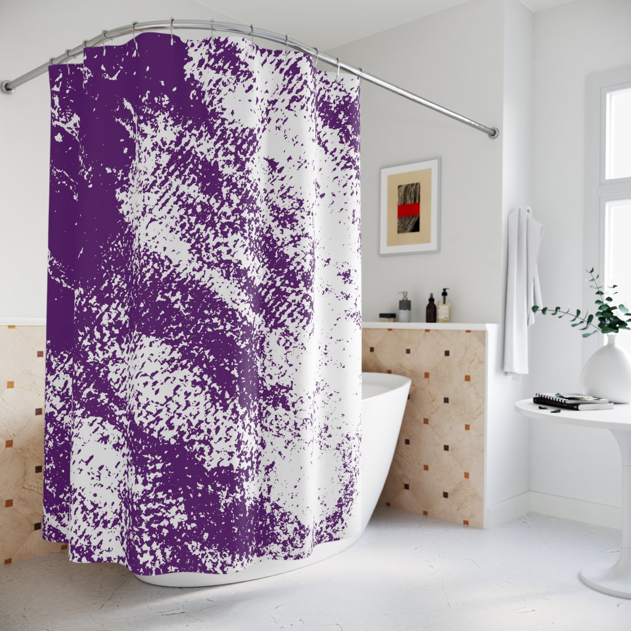 Abstract Shower Curtain | Violet Plum Purple, White