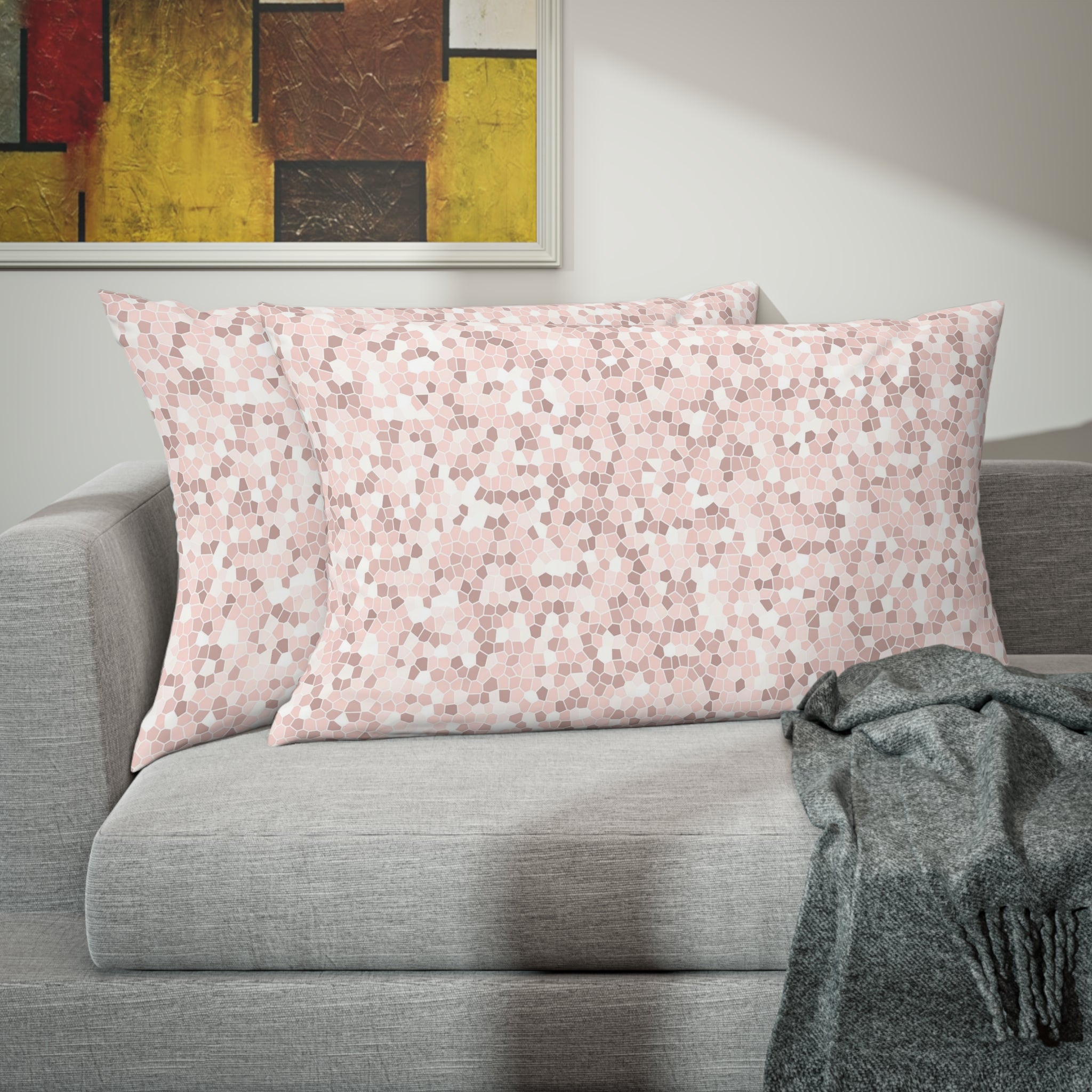 Bedding Pillow Sham | Blush Pink, Beige Mosaic