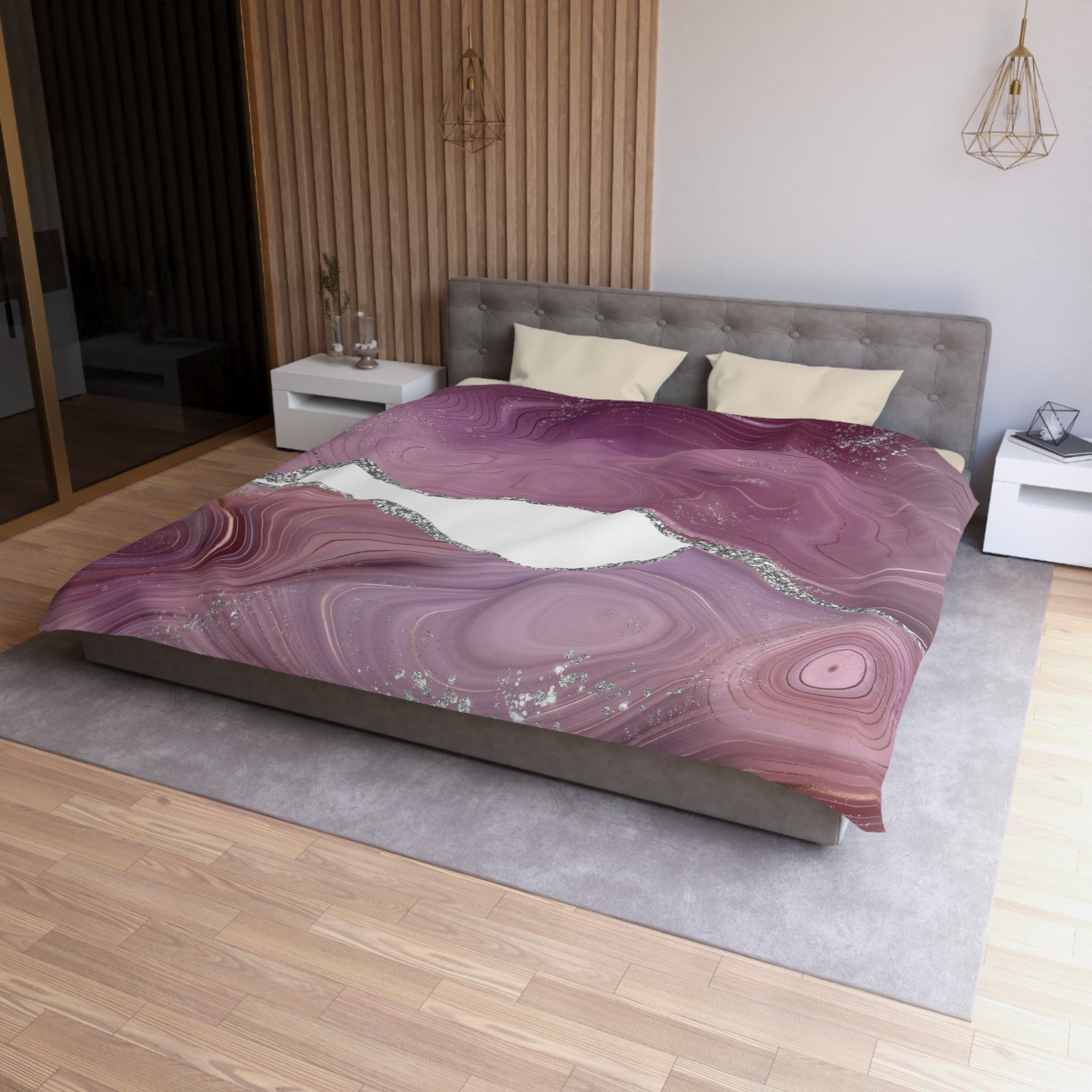 Abstract Duvet Cover | Mauve Pink, White Silver