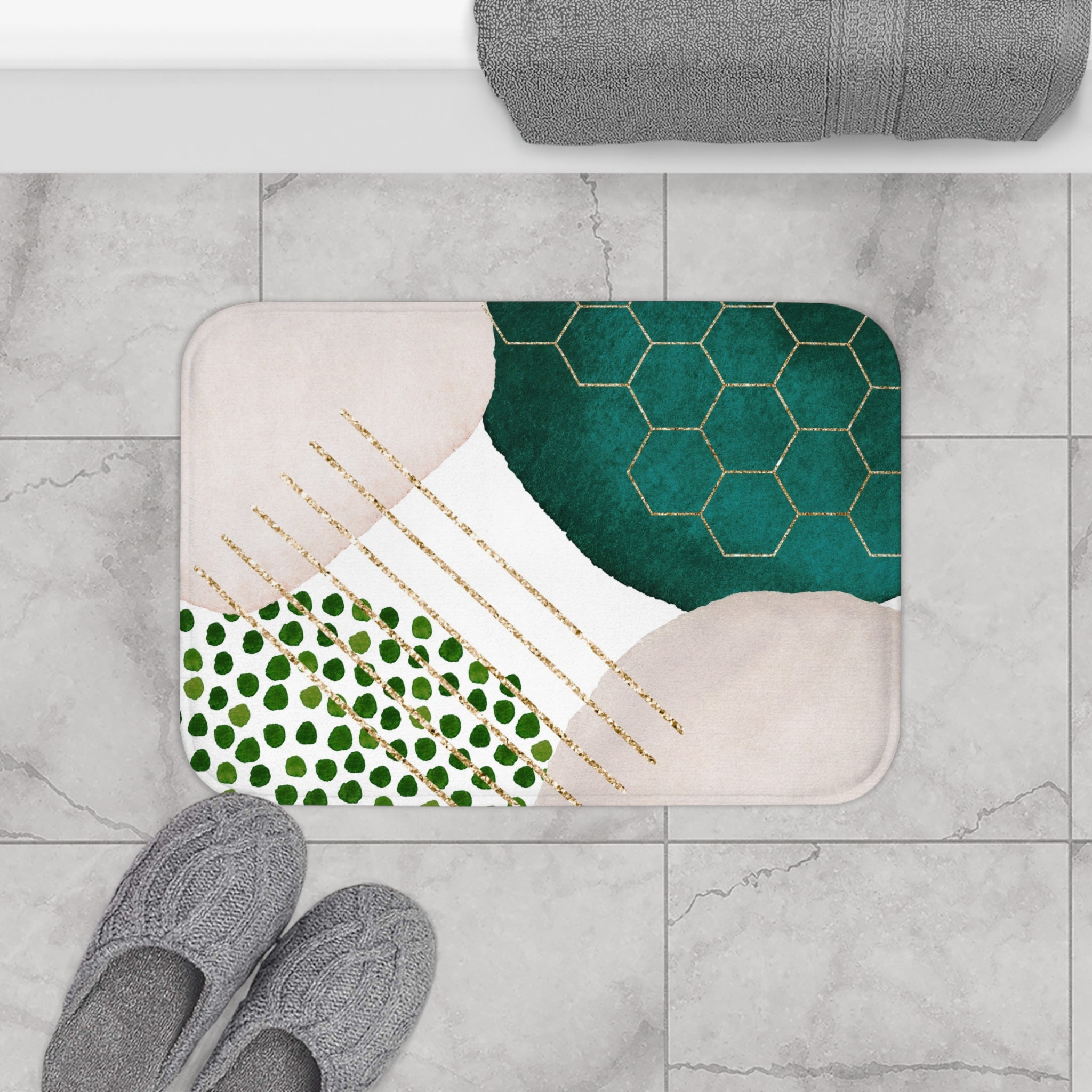 Abstract Bath Mat | Sage Green, Blush Cream Beige Kitchen Mat