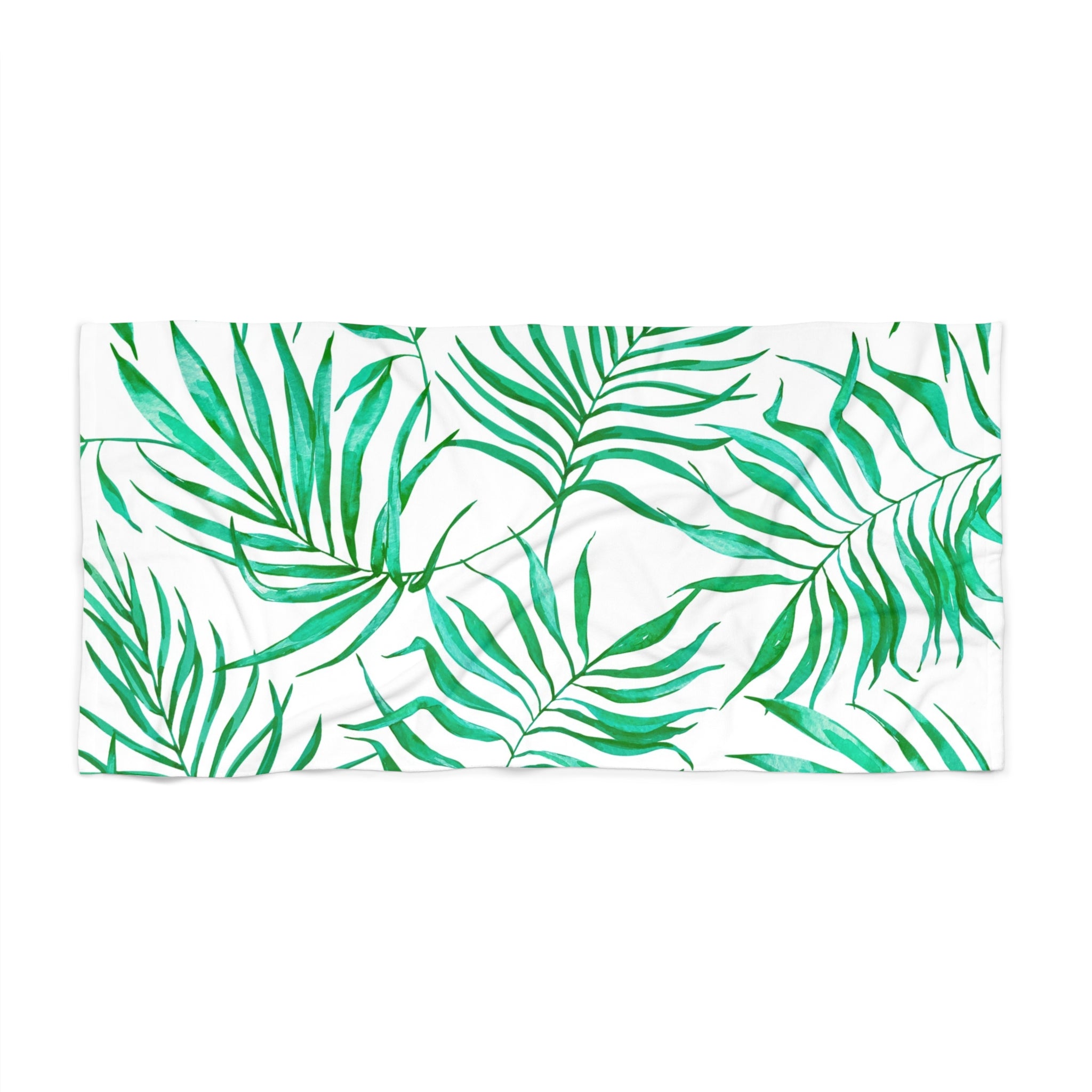 Floral Bath, Beach Towel | Tropical Green Palm Leaves, White