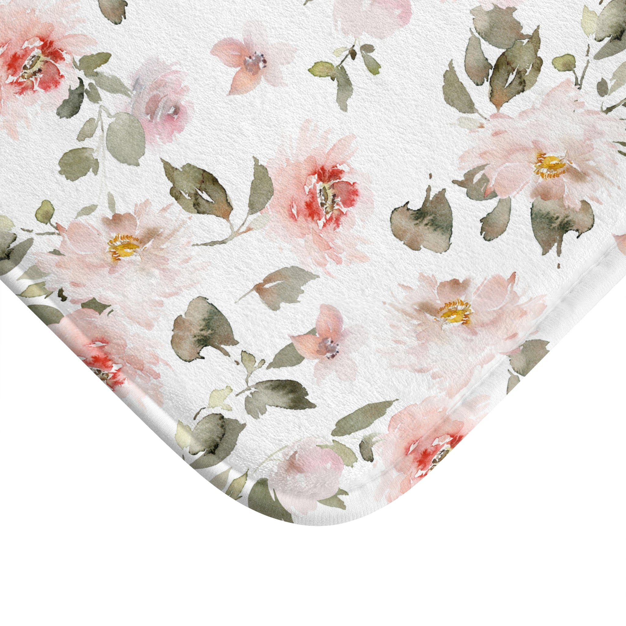 Floral Bath Mat | Botanical Blush Pink Roses Kitchen Mat