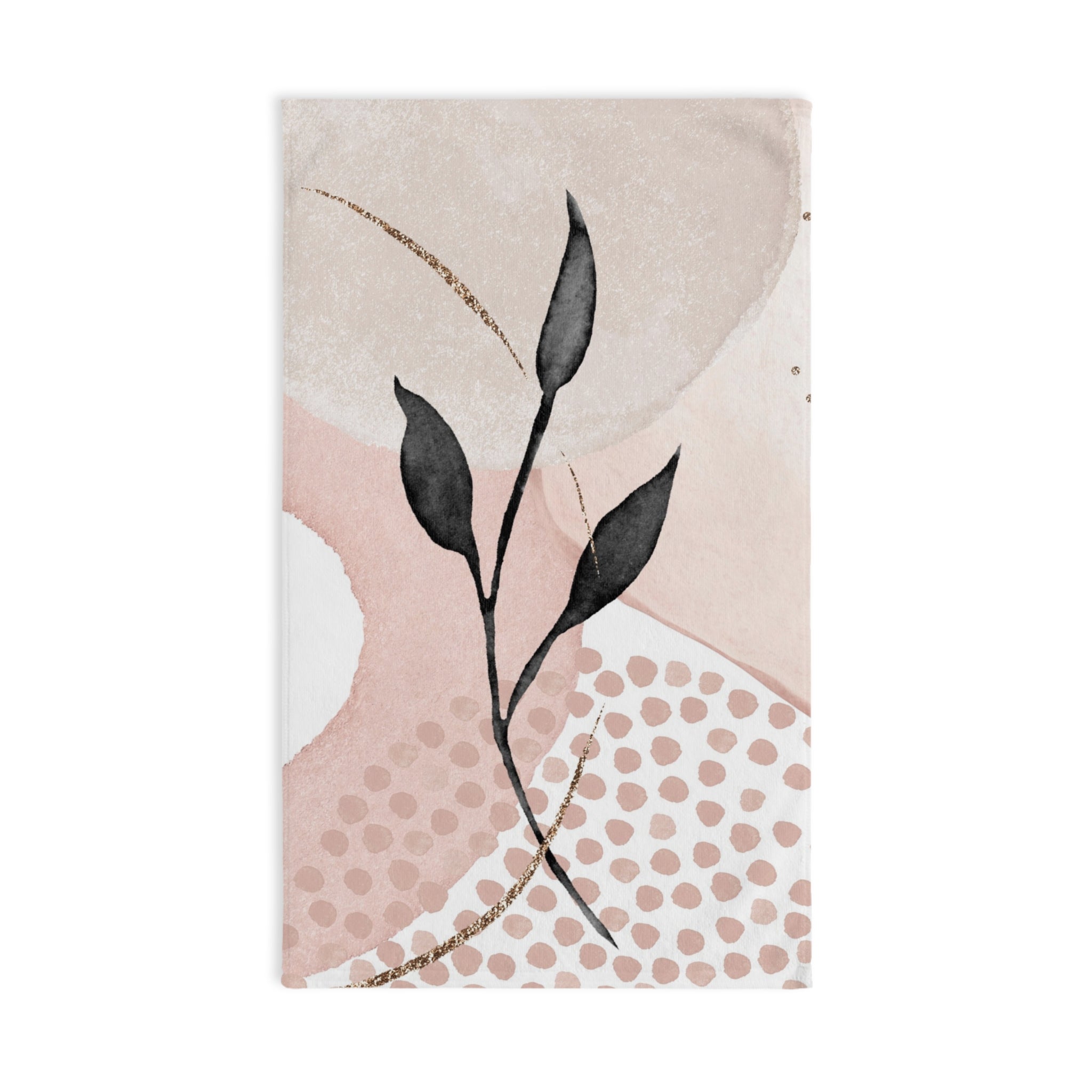 Boho Kitchen, Bath Hand Towel | Blush Pink, Grey Black Leaf