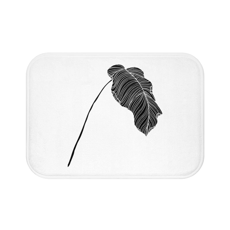 Minimalist Floral Bath, Kitchen Mat | White Black Palm Leaf