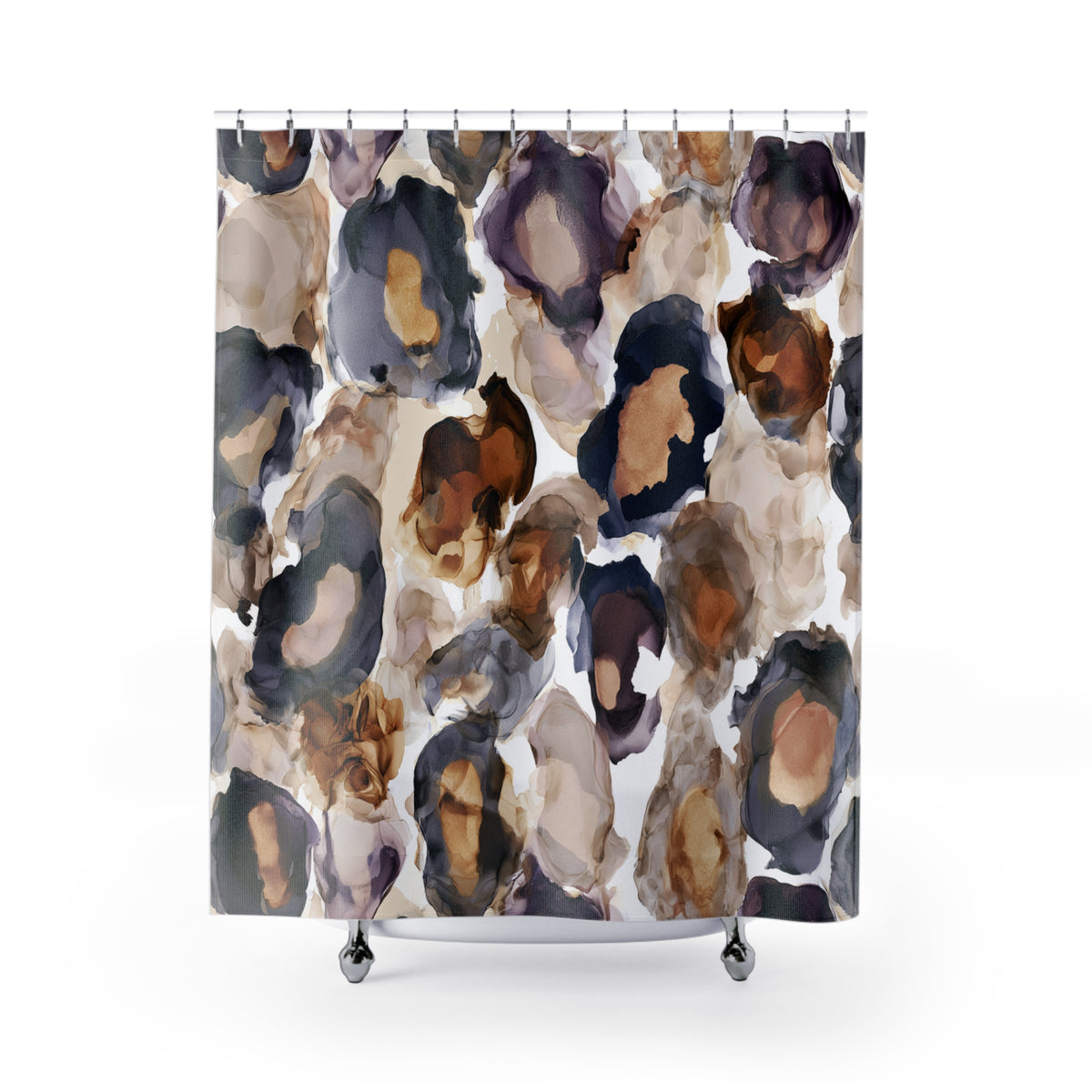 Navy Beige Moody Ink Floral Shower Curtain, Bath Curtain