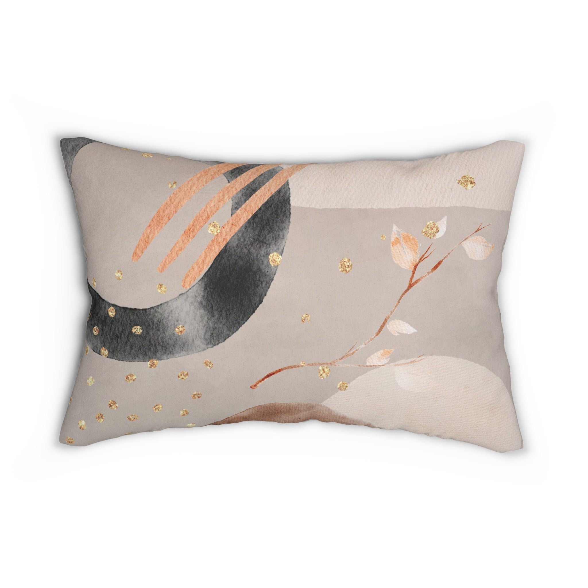 Boho Lumbar Pillow | Abstract Black Beige Watercolor