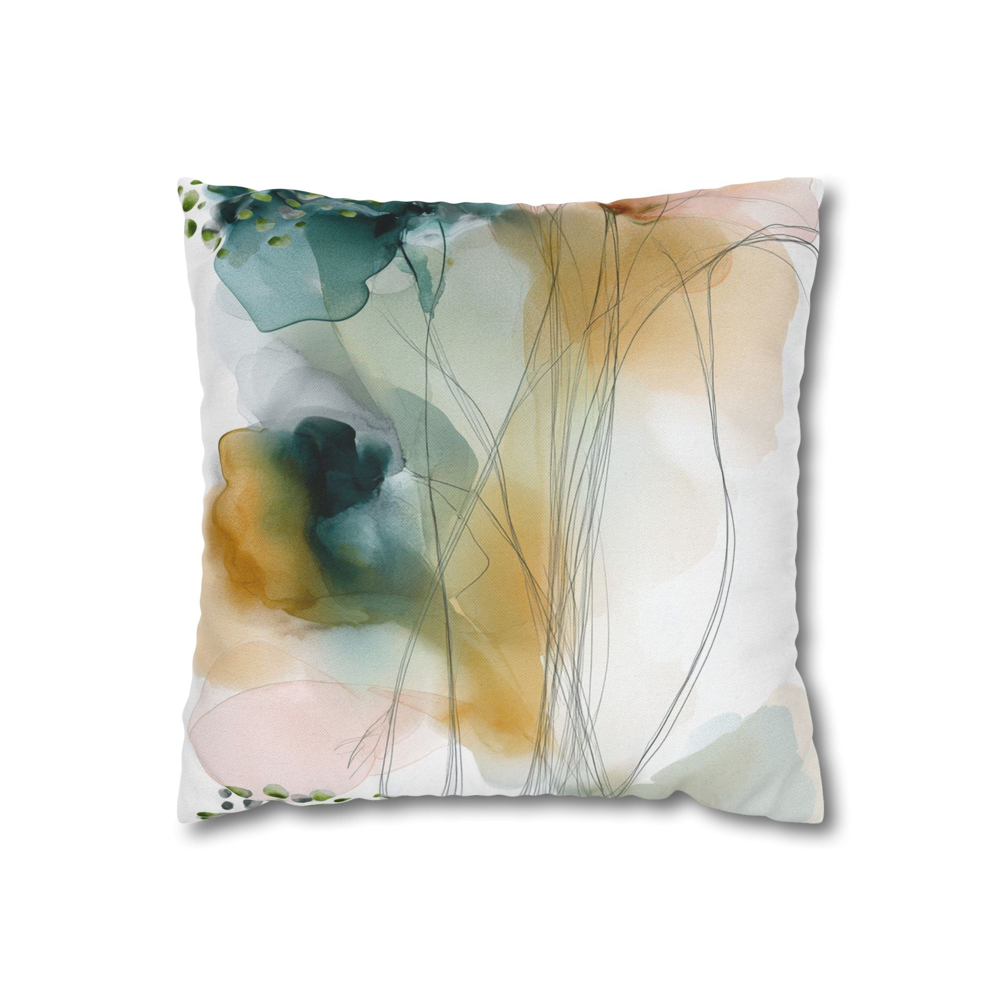 Japandi Throw Pillow Cover | Sea Green Blush