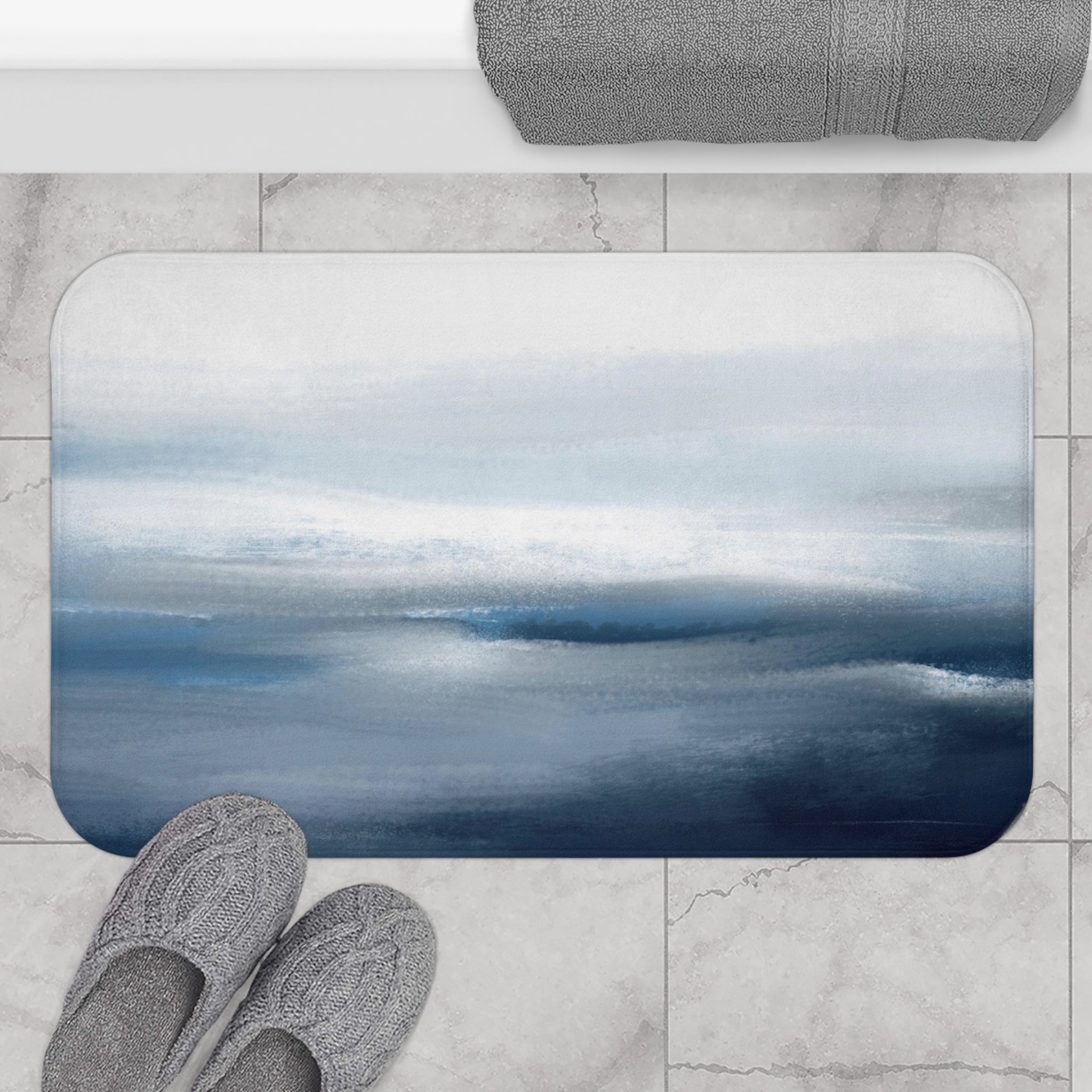 Ombre Bath Mat | Navy Sky Blue, White