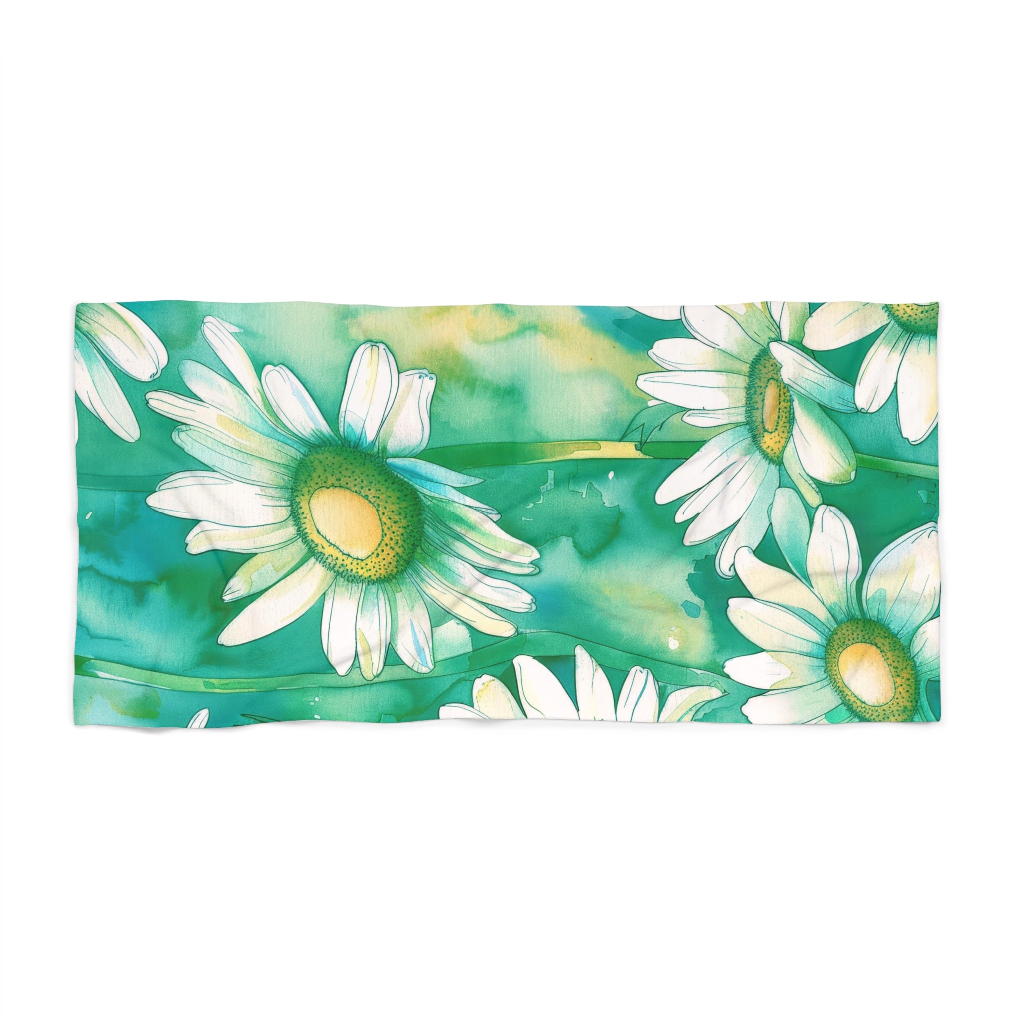 Bath Towel | Floral Teal Sage Green, Daisies Towel