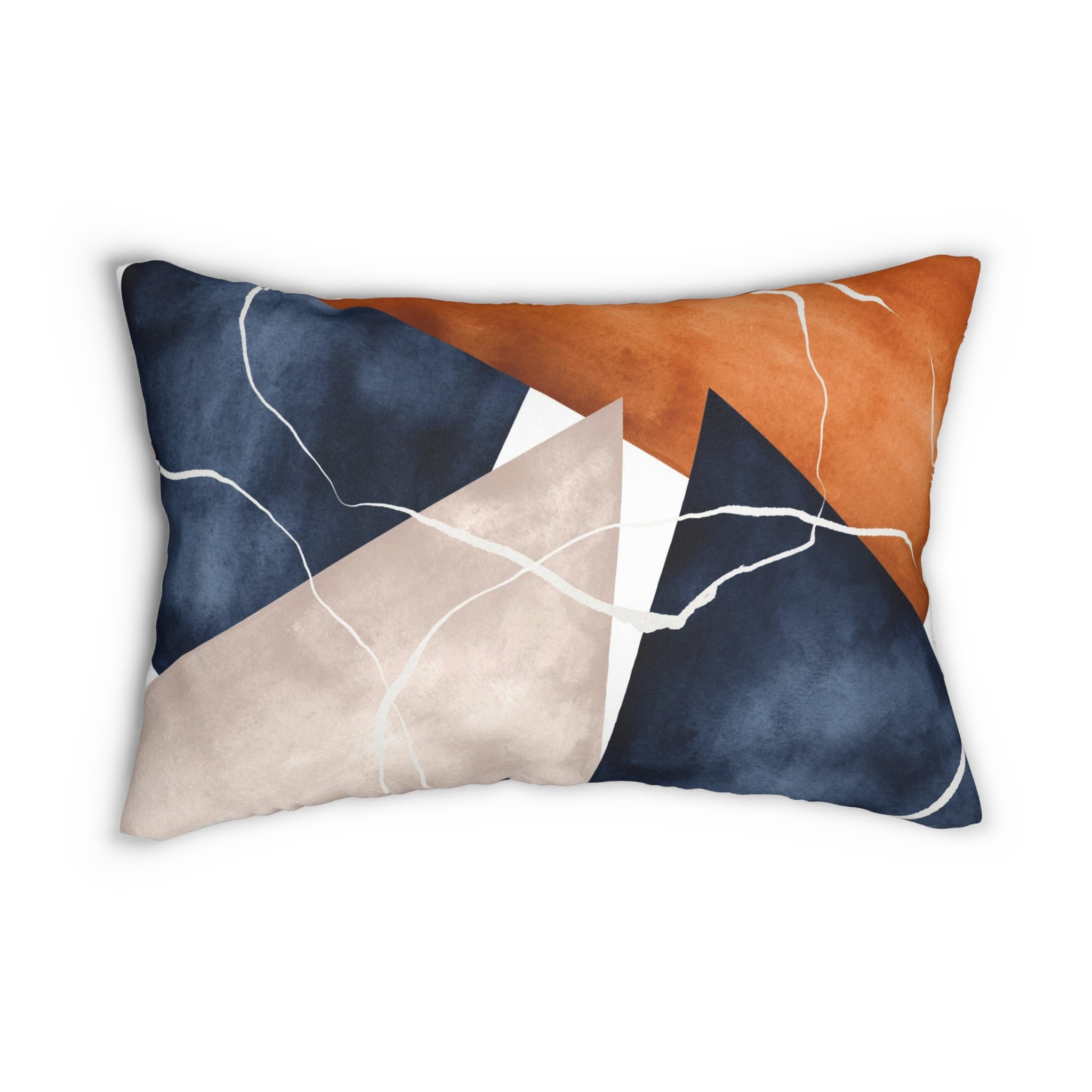 Abstract Lumbar Pillow | Navy Blue, Rust Brown, Burnt Orange Beige