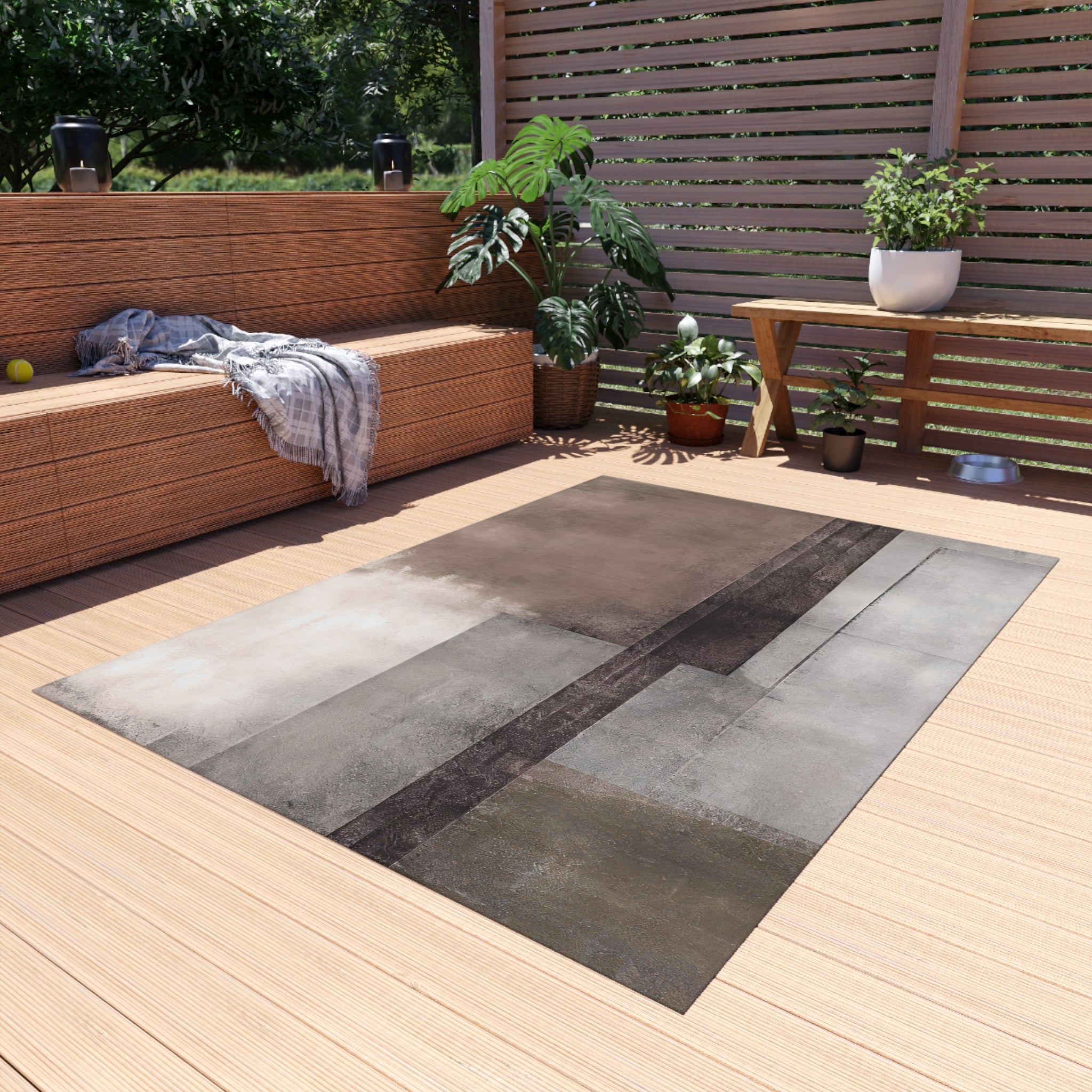 Abstract Outdoor Rug | Grey Taupe Beige Blush Watercolor