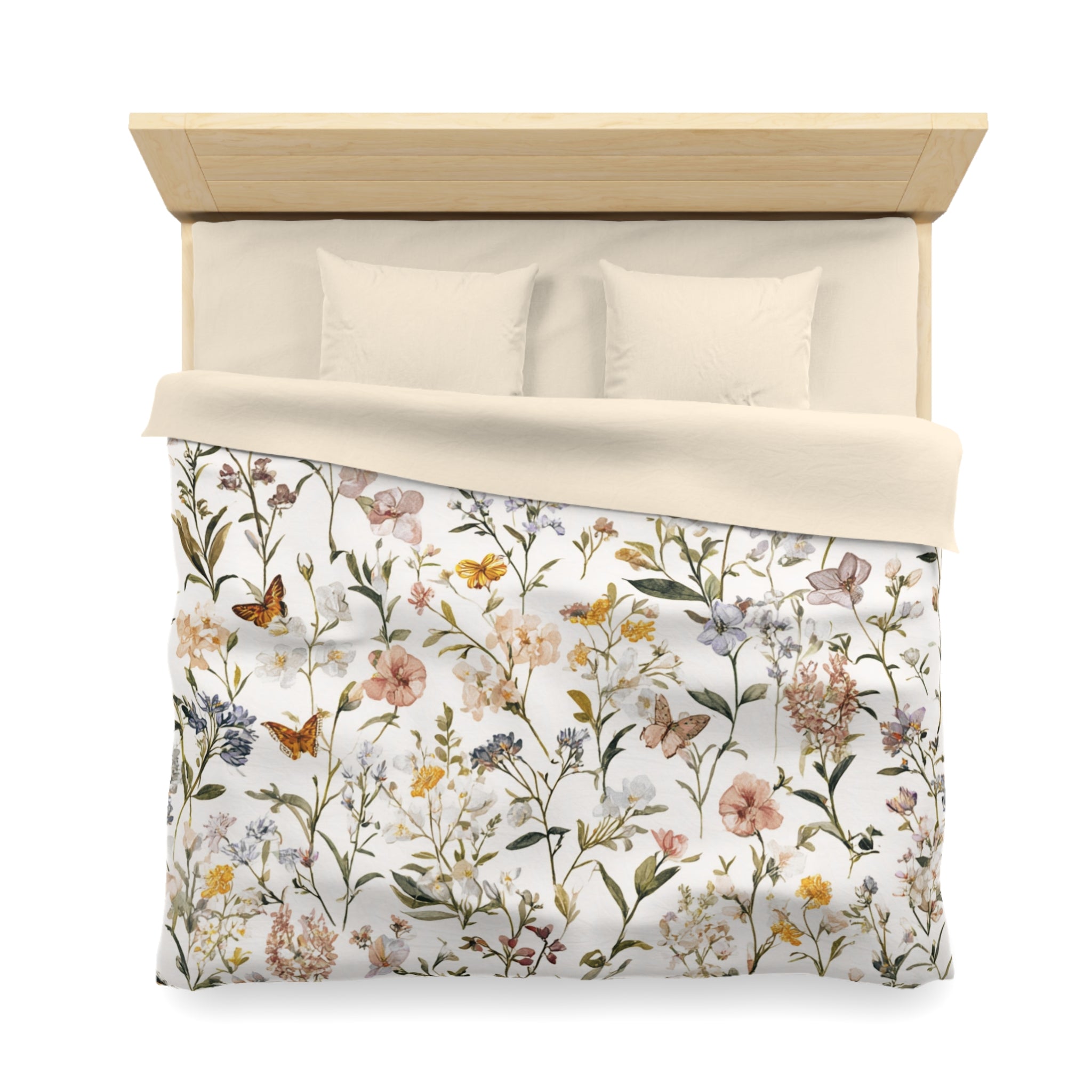 Floral Modern Duvet, Pillow Cover | White Beige Bedroom Decor