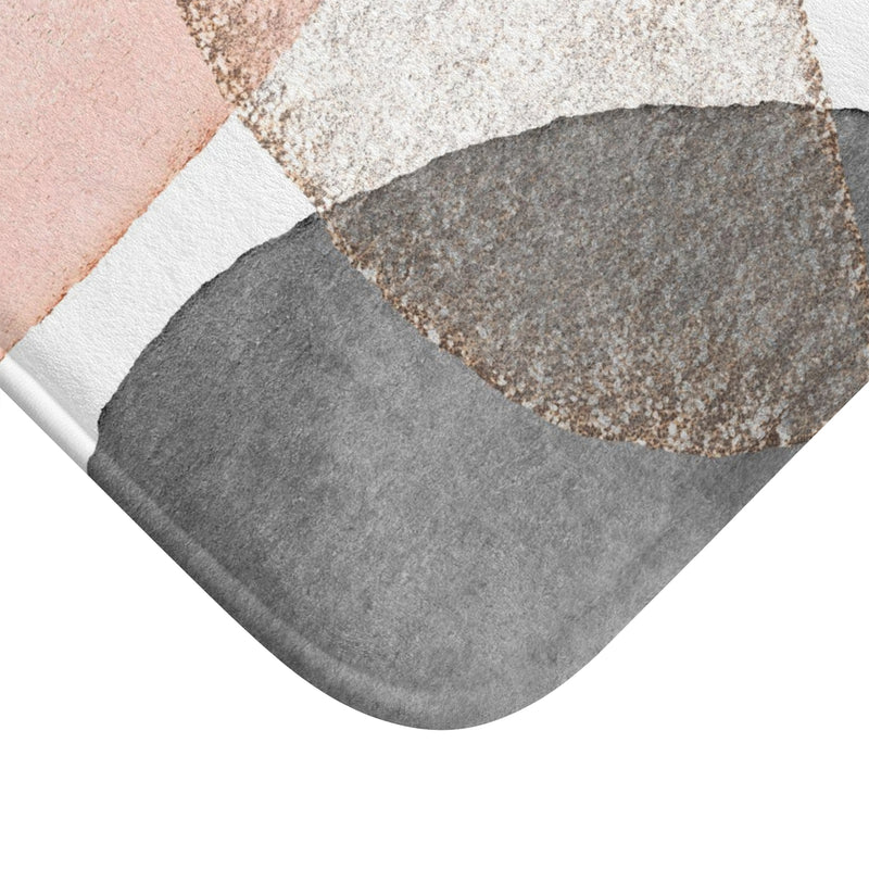Boho Bath, Kitchen Mat | Modern Blush Pink, White Beige, Grey Blue