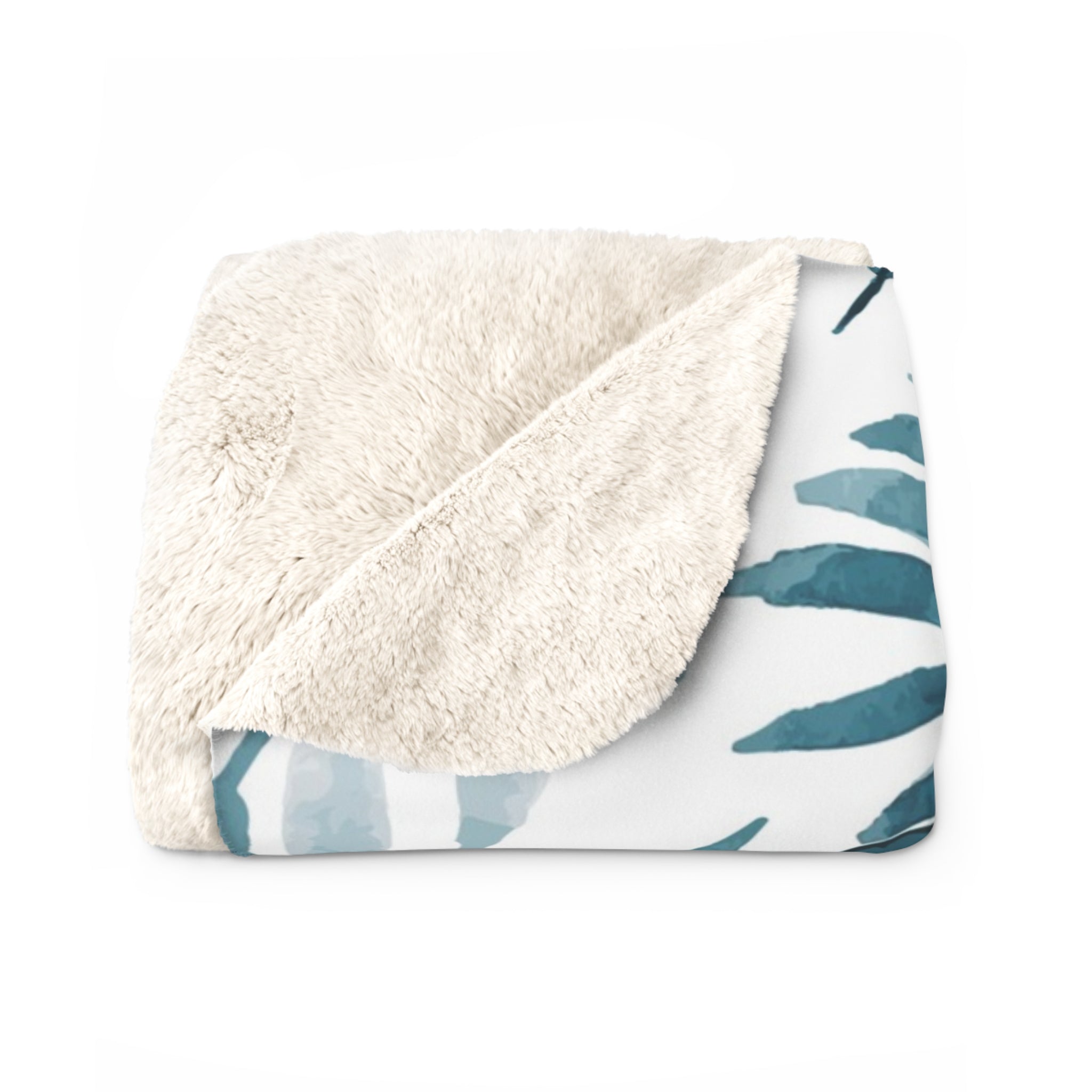 Comfy Accent Blanket | Floral White, Navy Denim Blue Leaves