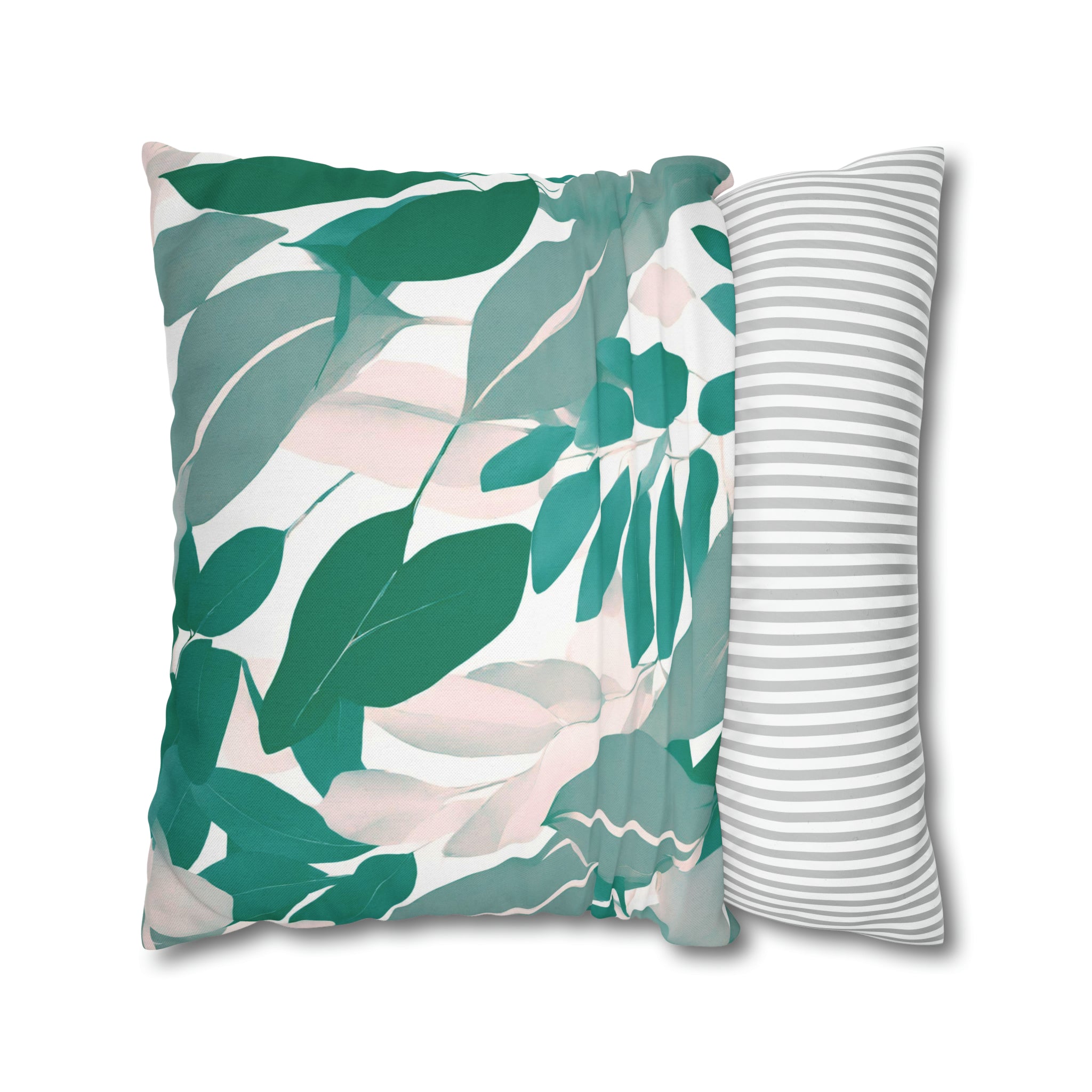 Floral Pillow Cover | Teal Sage Green, White Blush Green Leaves