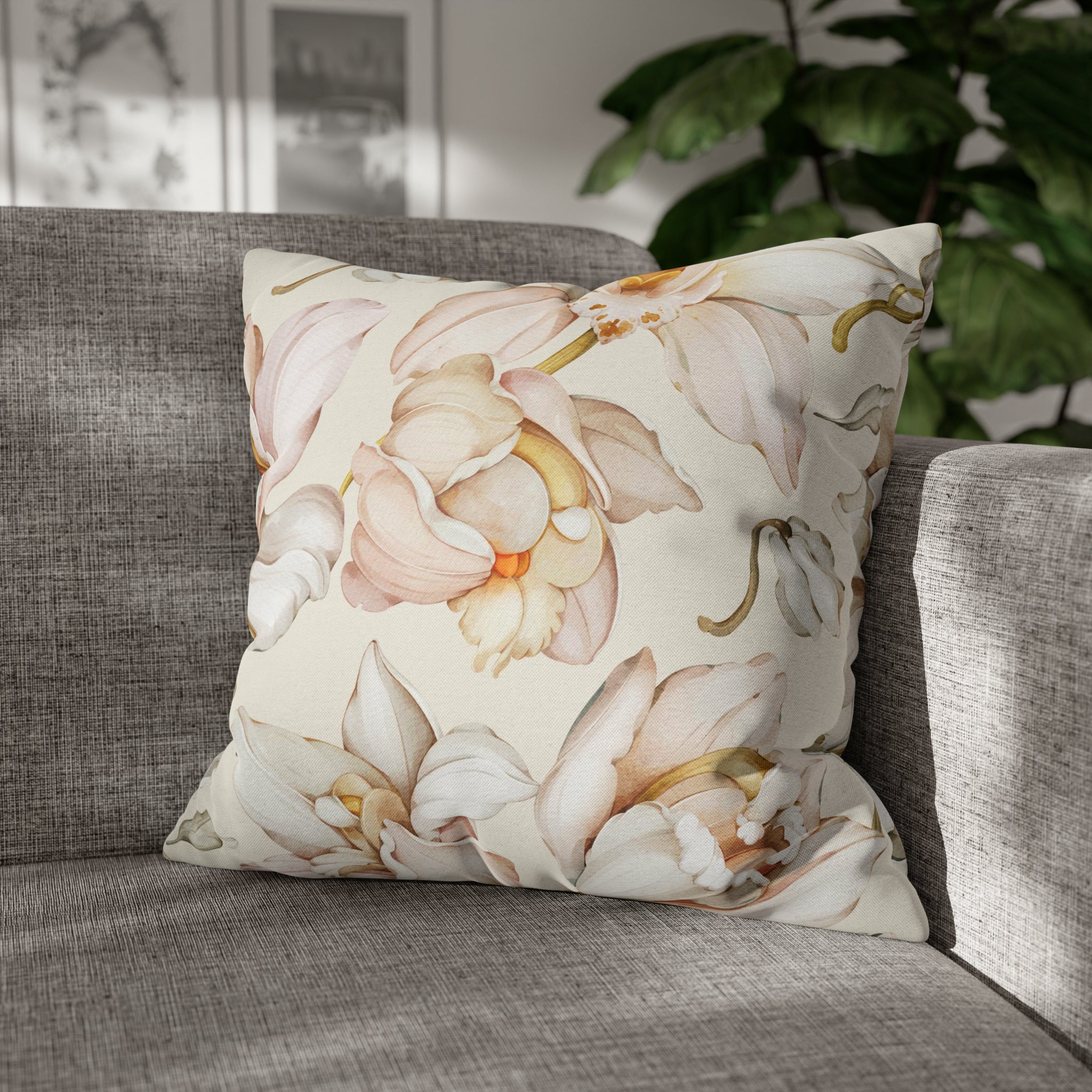 Floral Pillow Cover | Orchids Blush Beige Pink Ivory