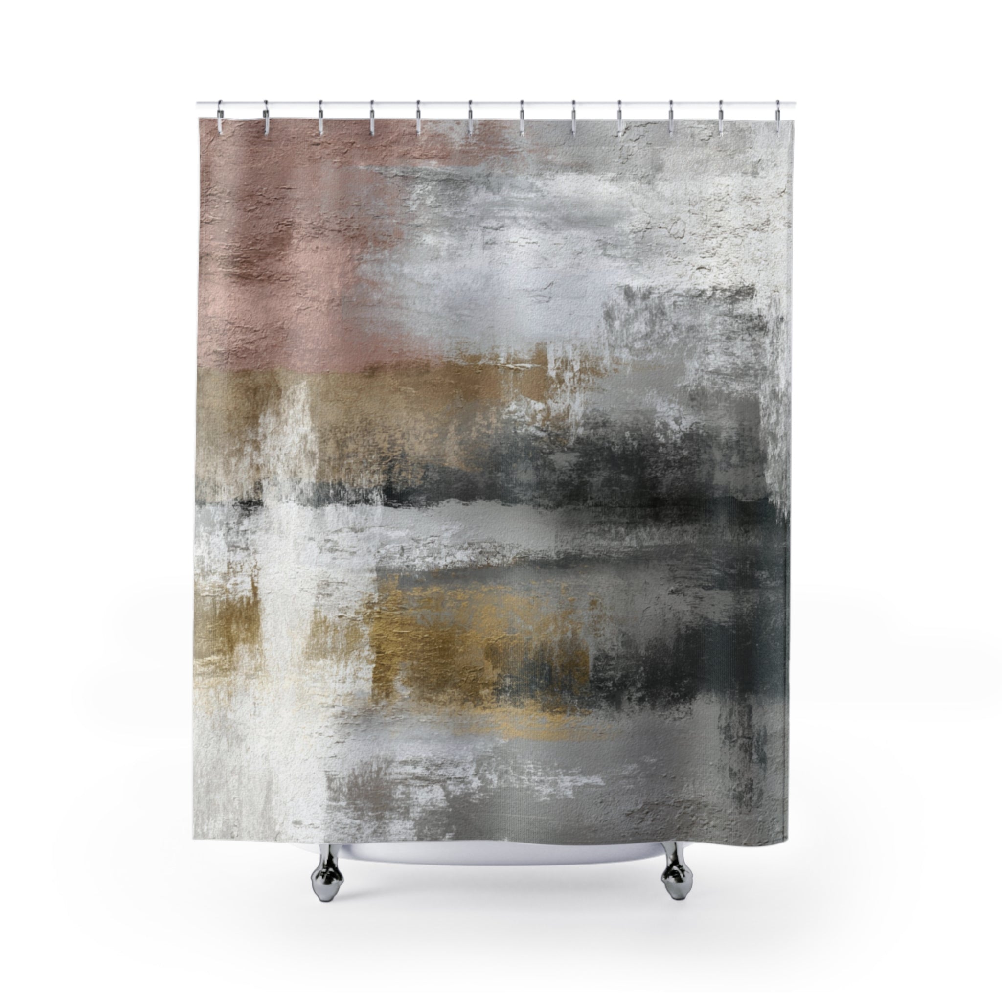 Aesthetic Shower Curtain | Grey White, Pink Rustic Abstract Art