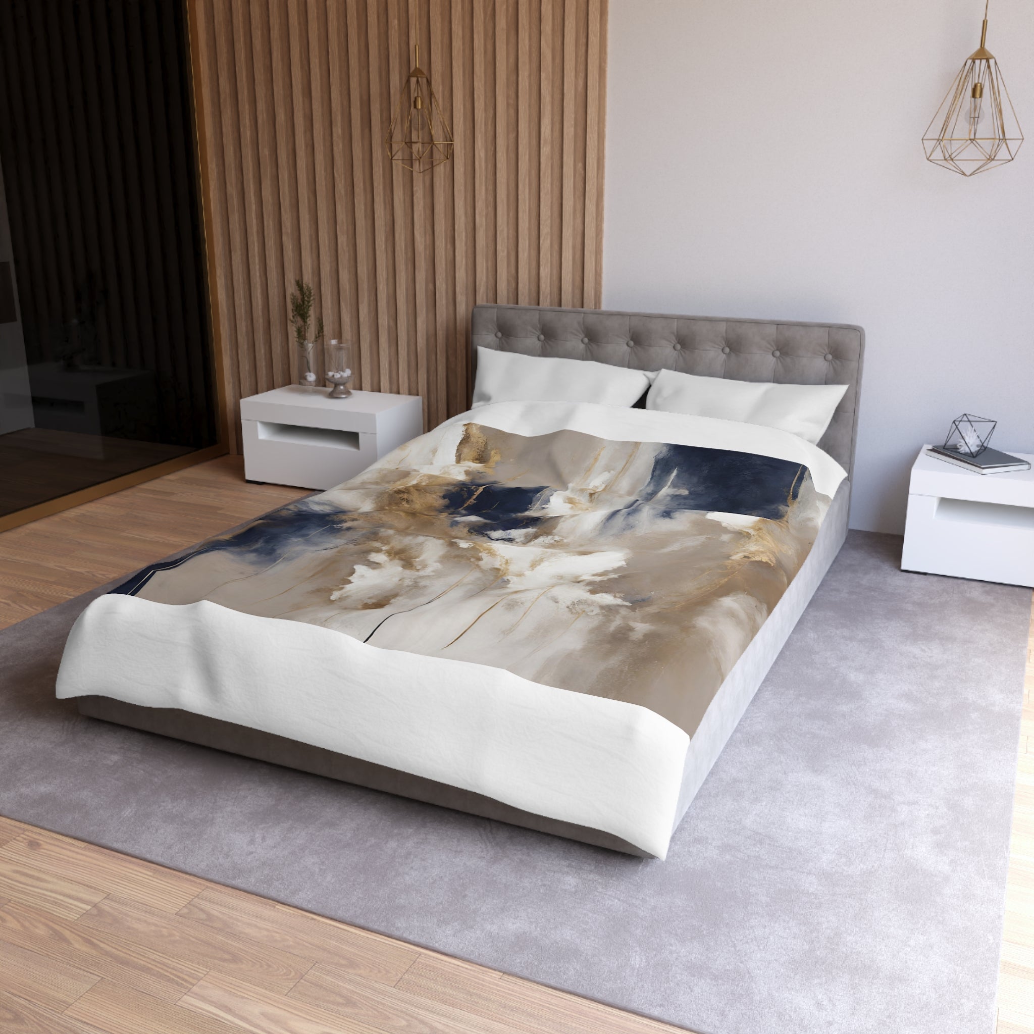 Abstract Duvet, Pillow Cover Set | Navy Blue Beige Bedroom Set