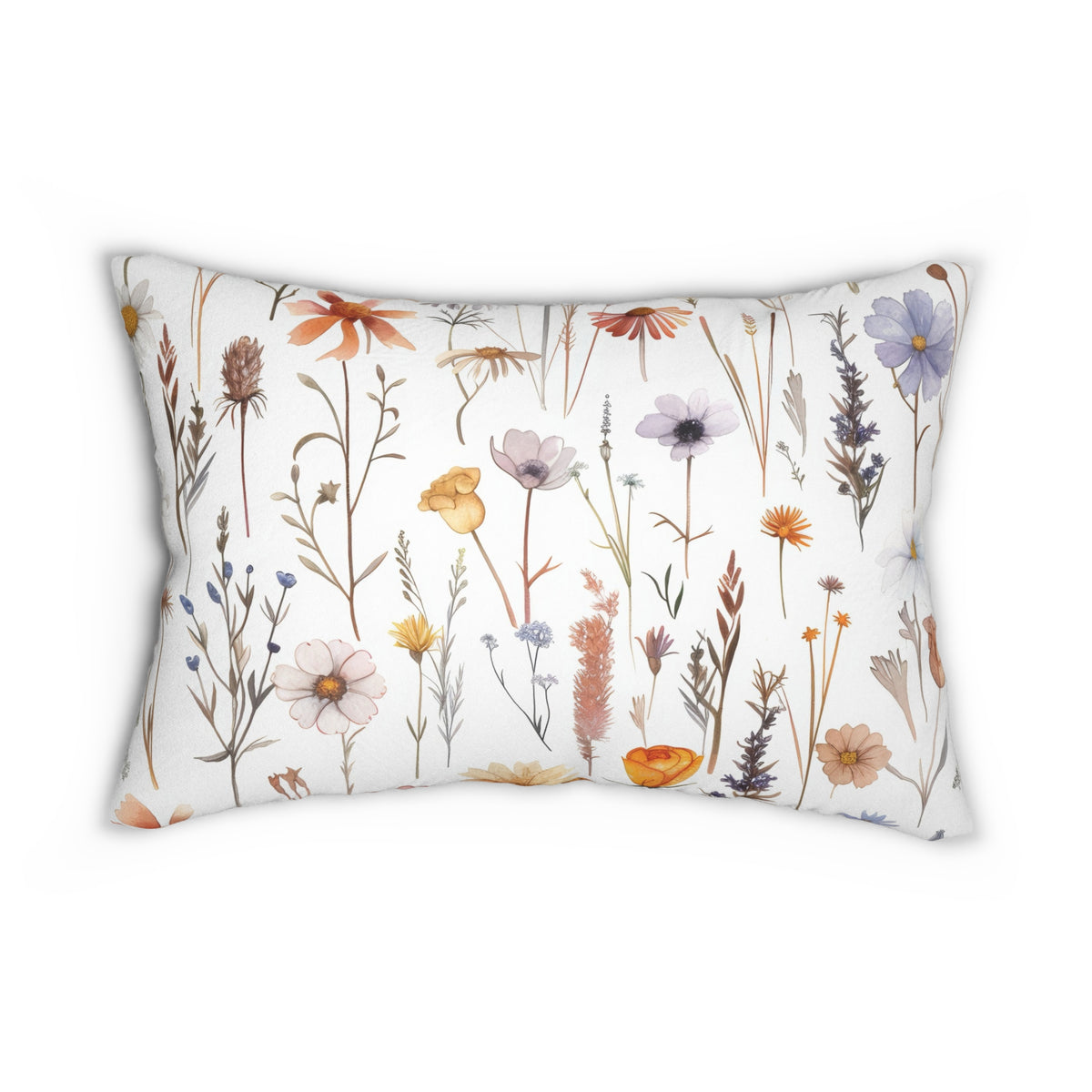 Boho Lumbar Pillow | Orange Lavender Wildflower Floral