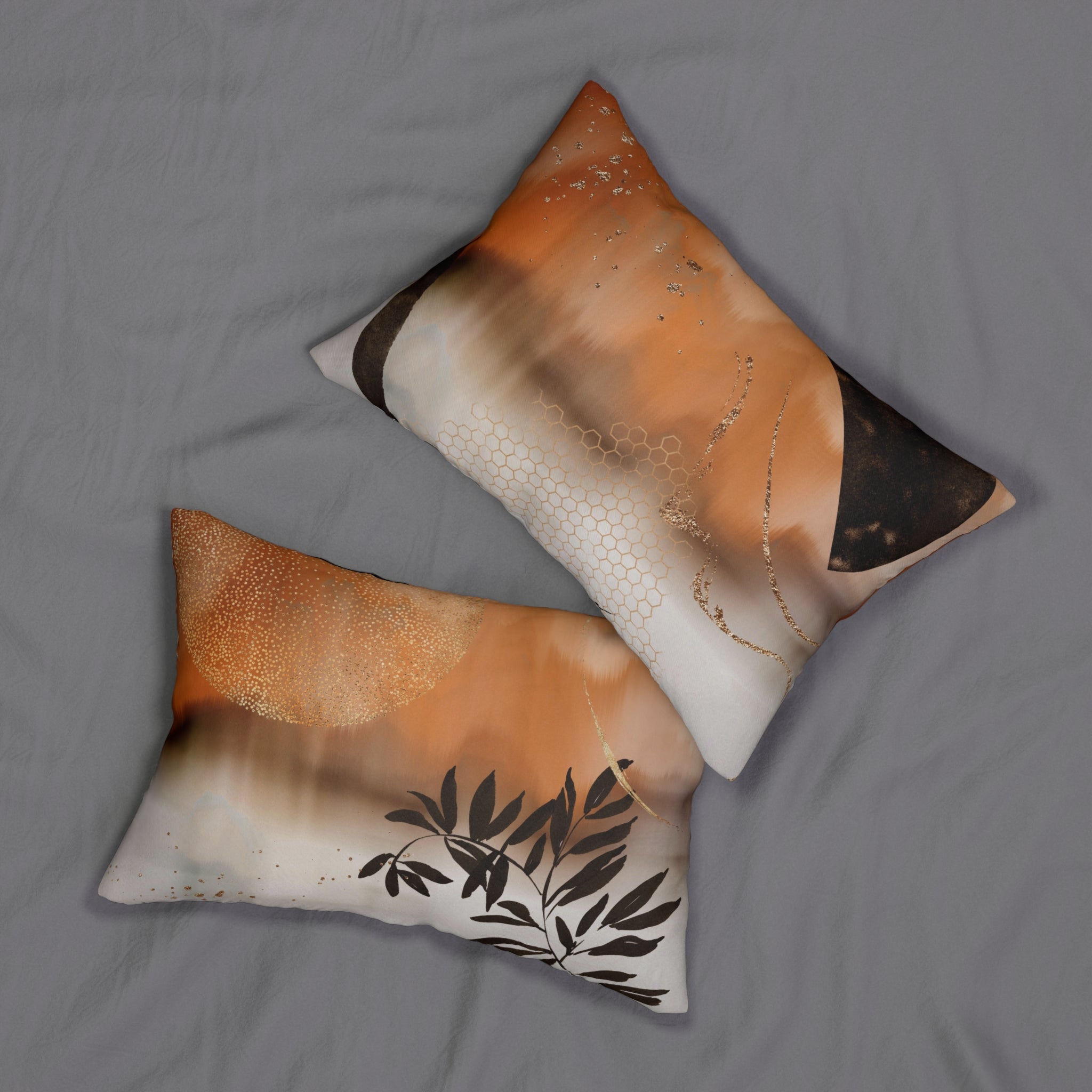 Orange Lumbar Pillow | Black Off White Taupe