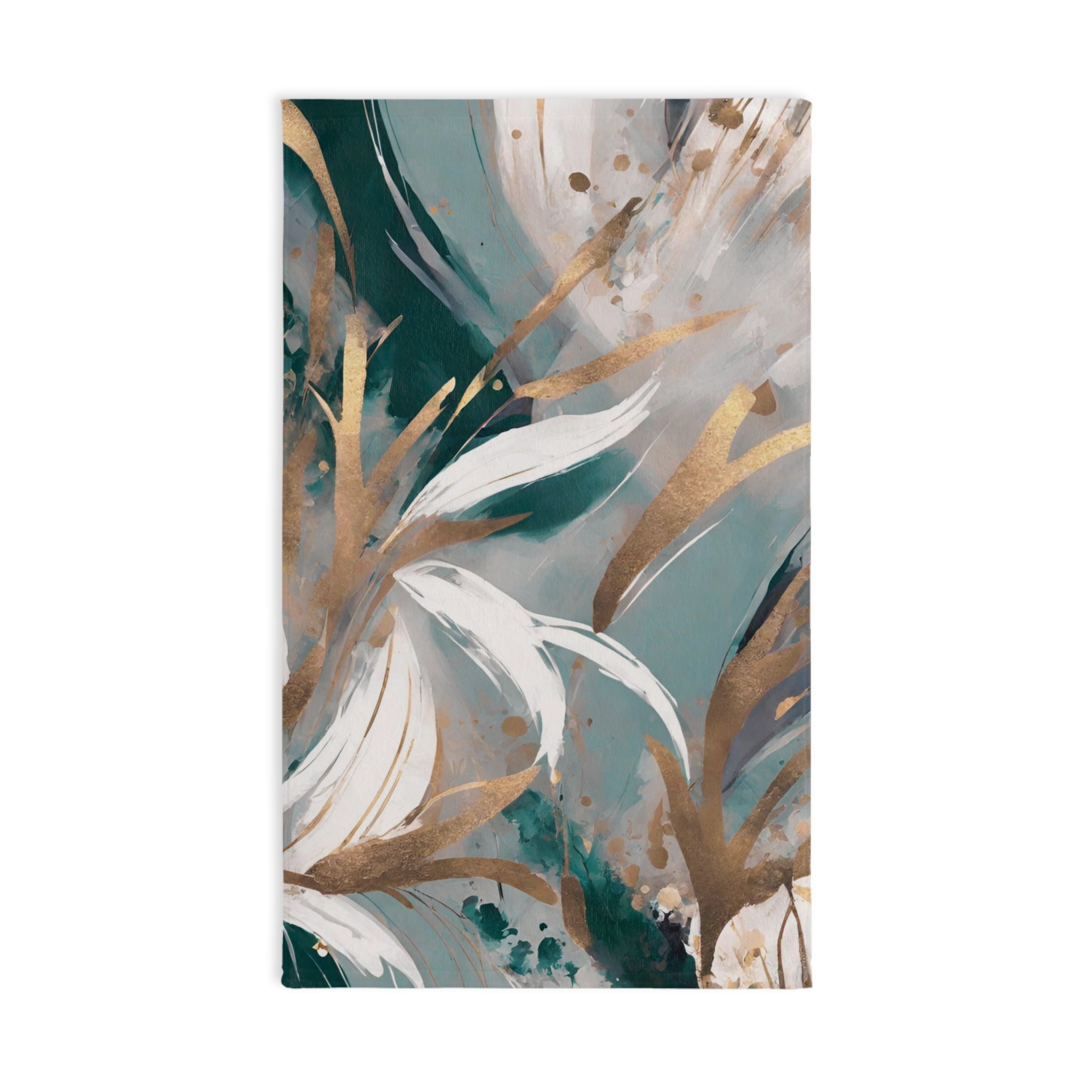 Abstract Floral Kitchen, Bath Hand Towel | Sage Green Muted Gold, Beige