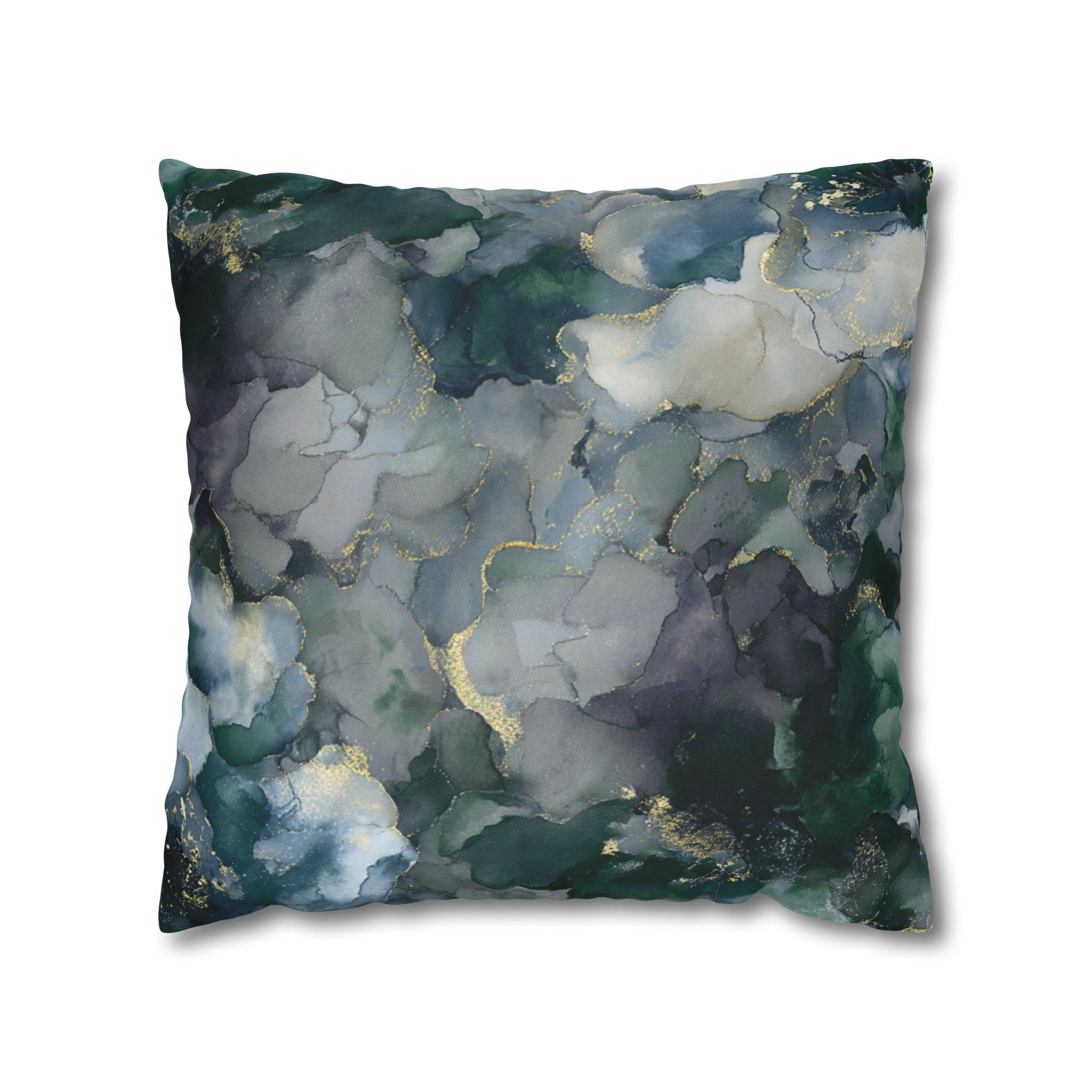Abstract Floral Throw Pillow Cover | Green Blue Watercolor