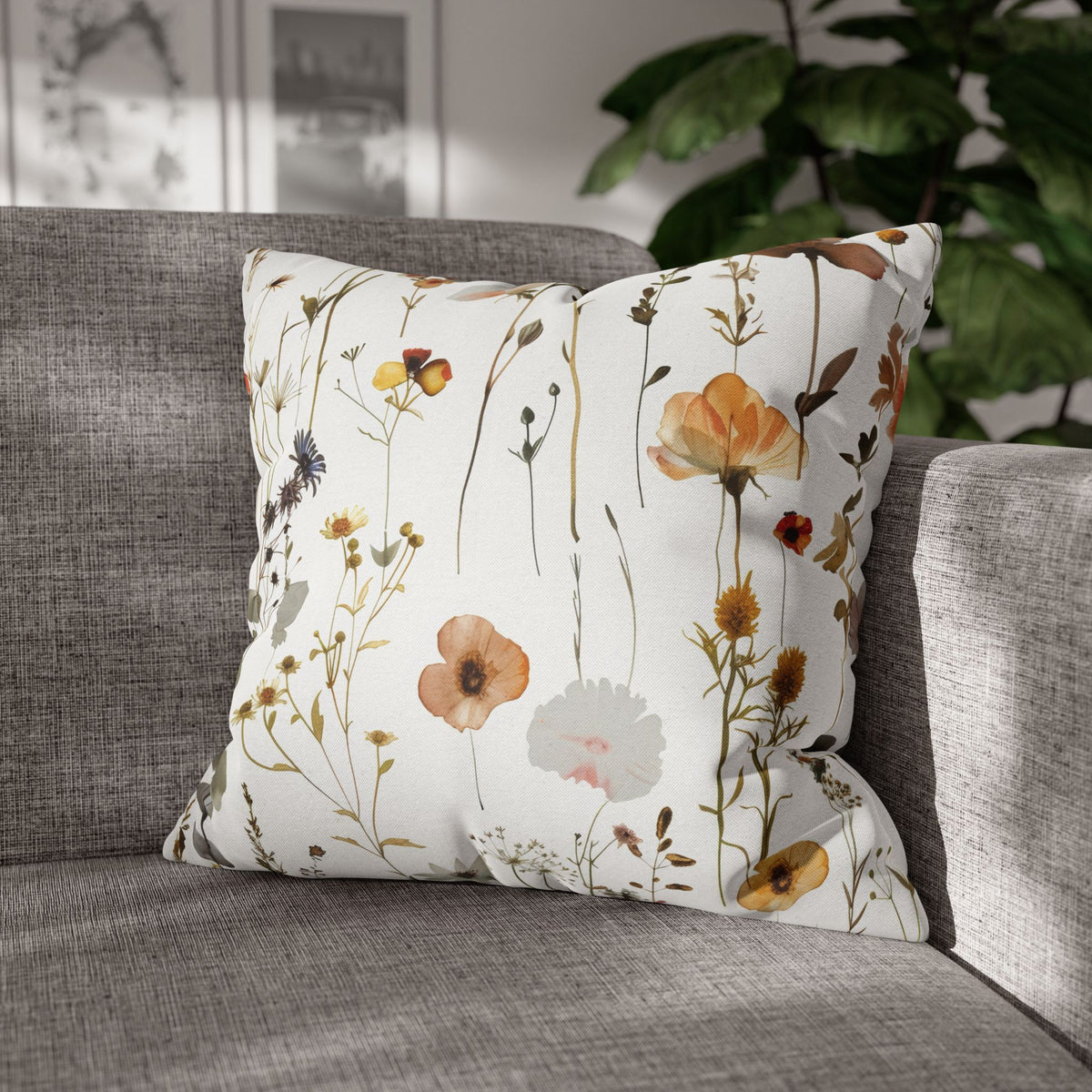Rust and Sage Meadow Flower Pillow Cover
