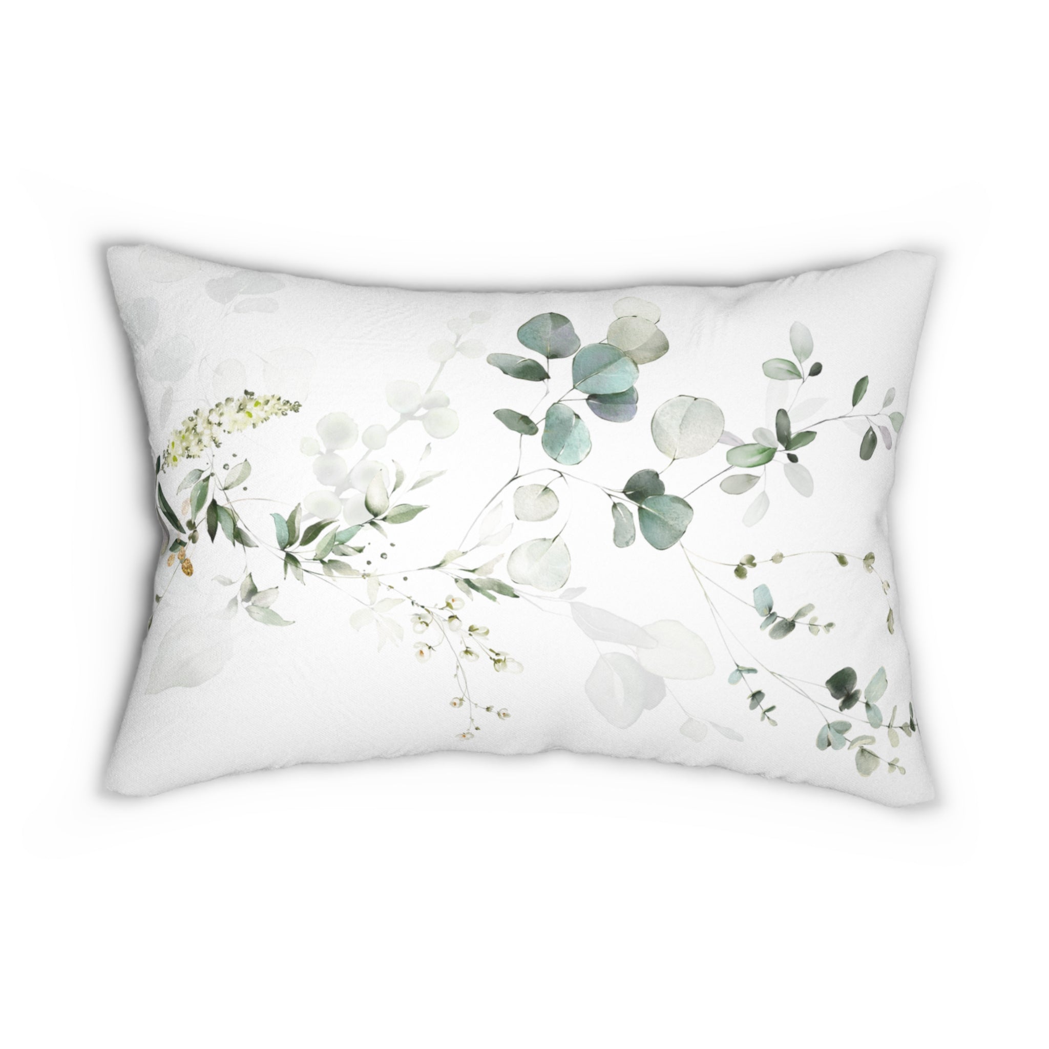 Floral Lumbar Pillow | White Sage Green, Eucalyptus Leaves