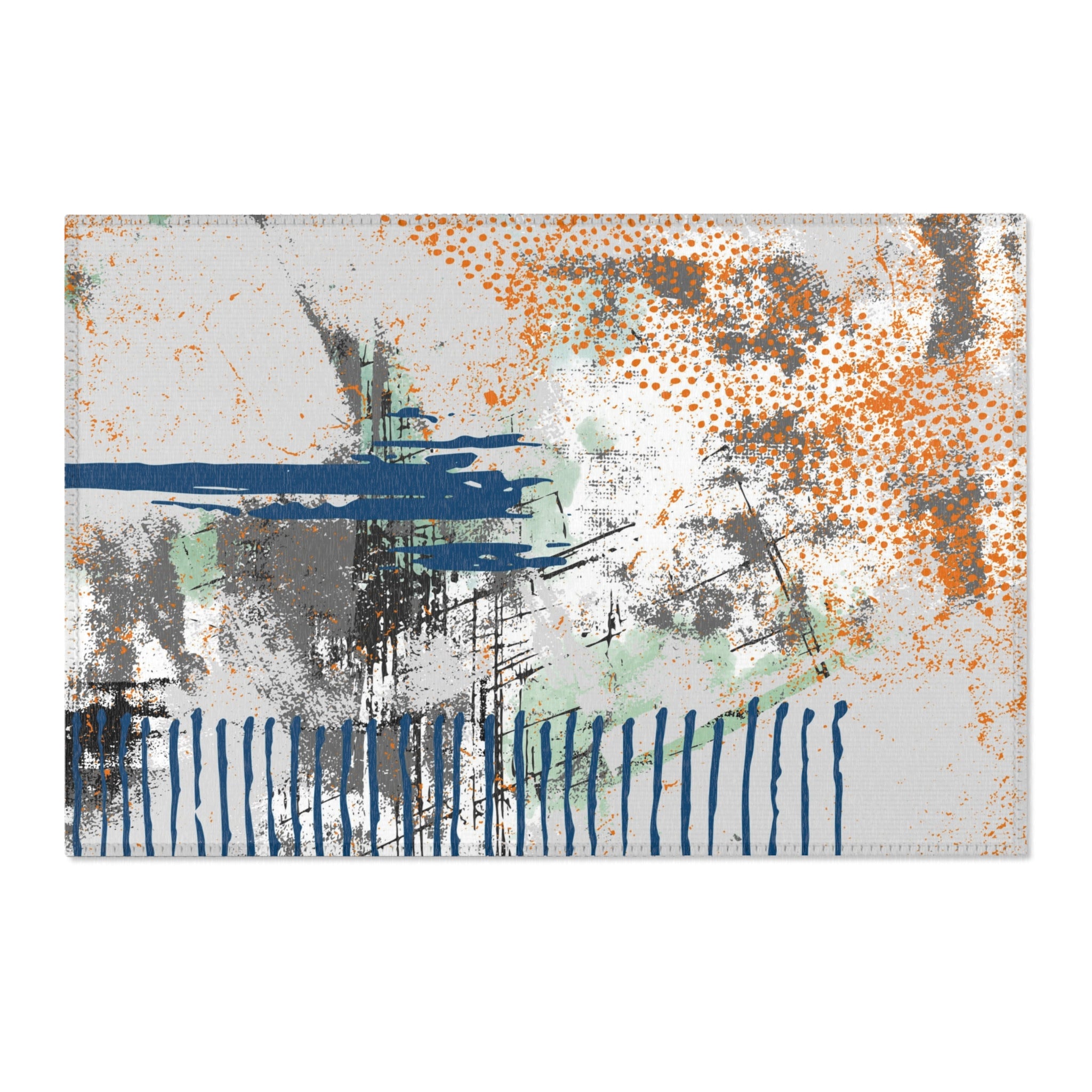 Abstract Boho Area Rug | Colorful Grey Blue Orange Rug