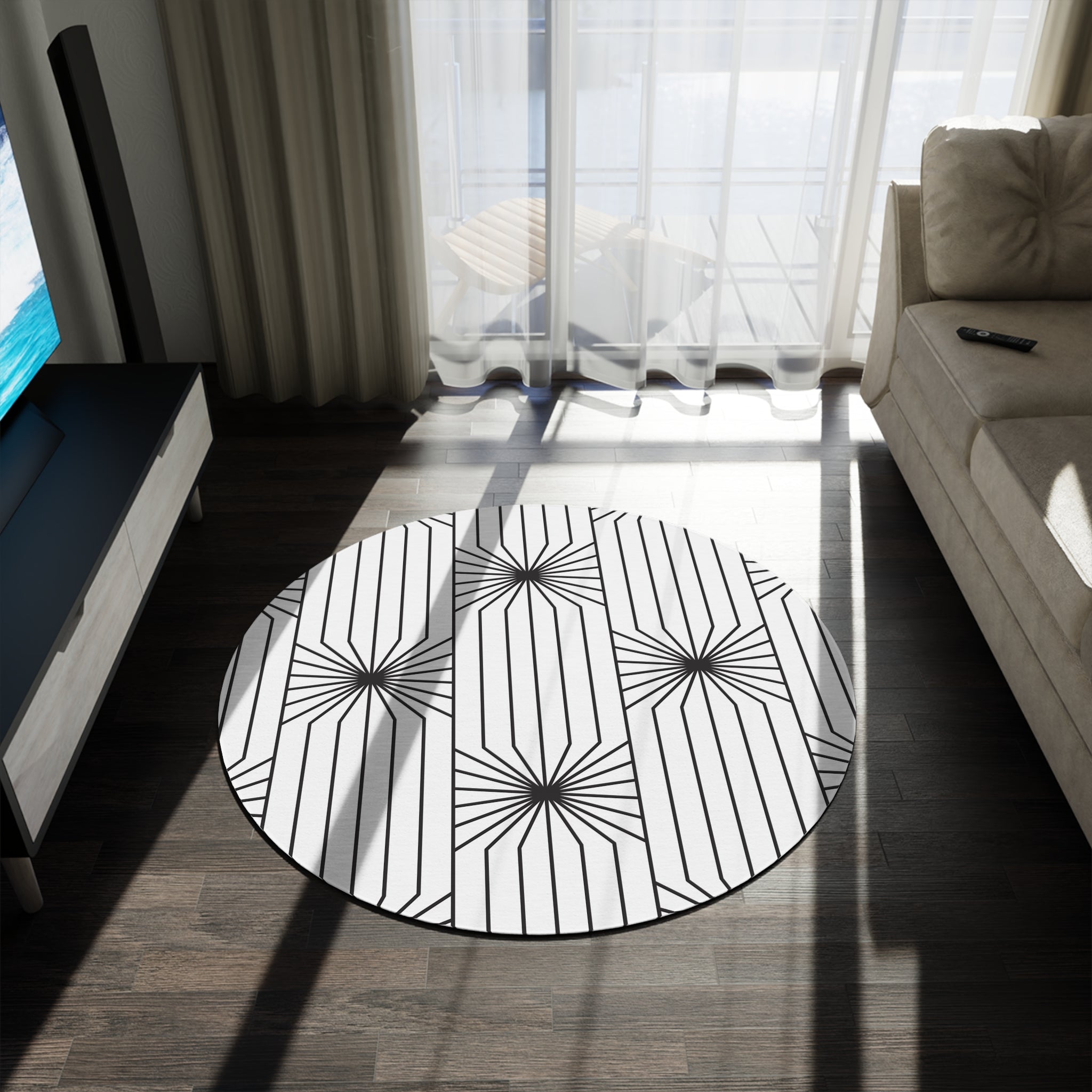 Round Area Rug | Art Deco, Black White Lines