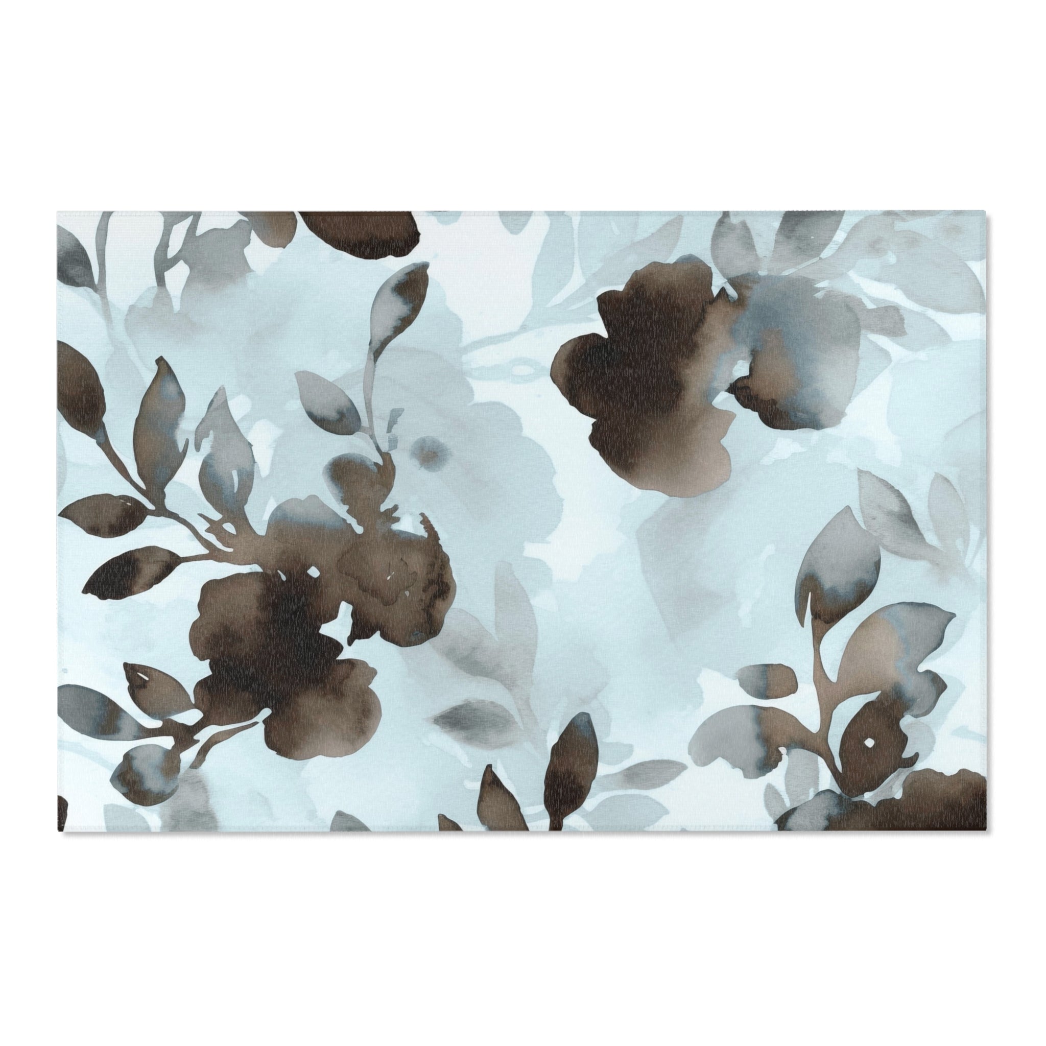 Abstract Floral Area Rug | Pale Blue Brown Watercolor