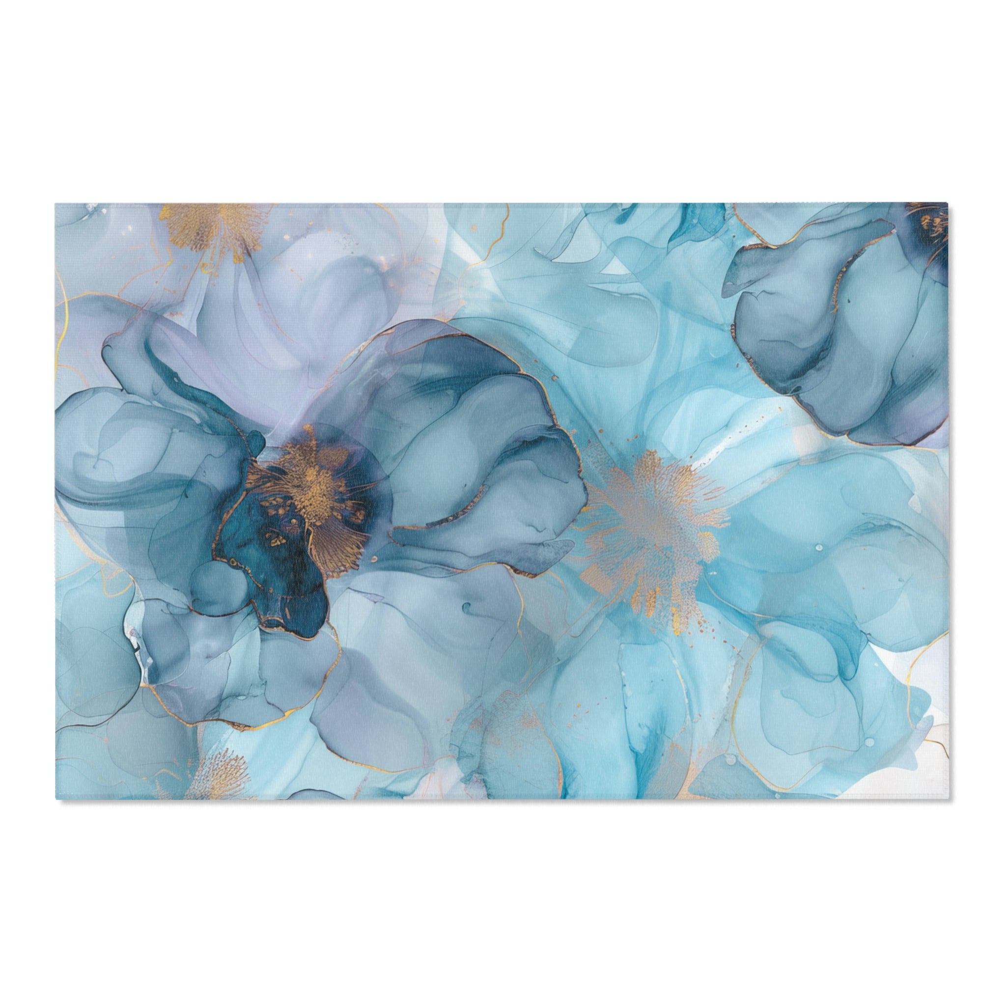 Abstract Floral Area Rug | Aqua, Navy Blue Beige Watercolor