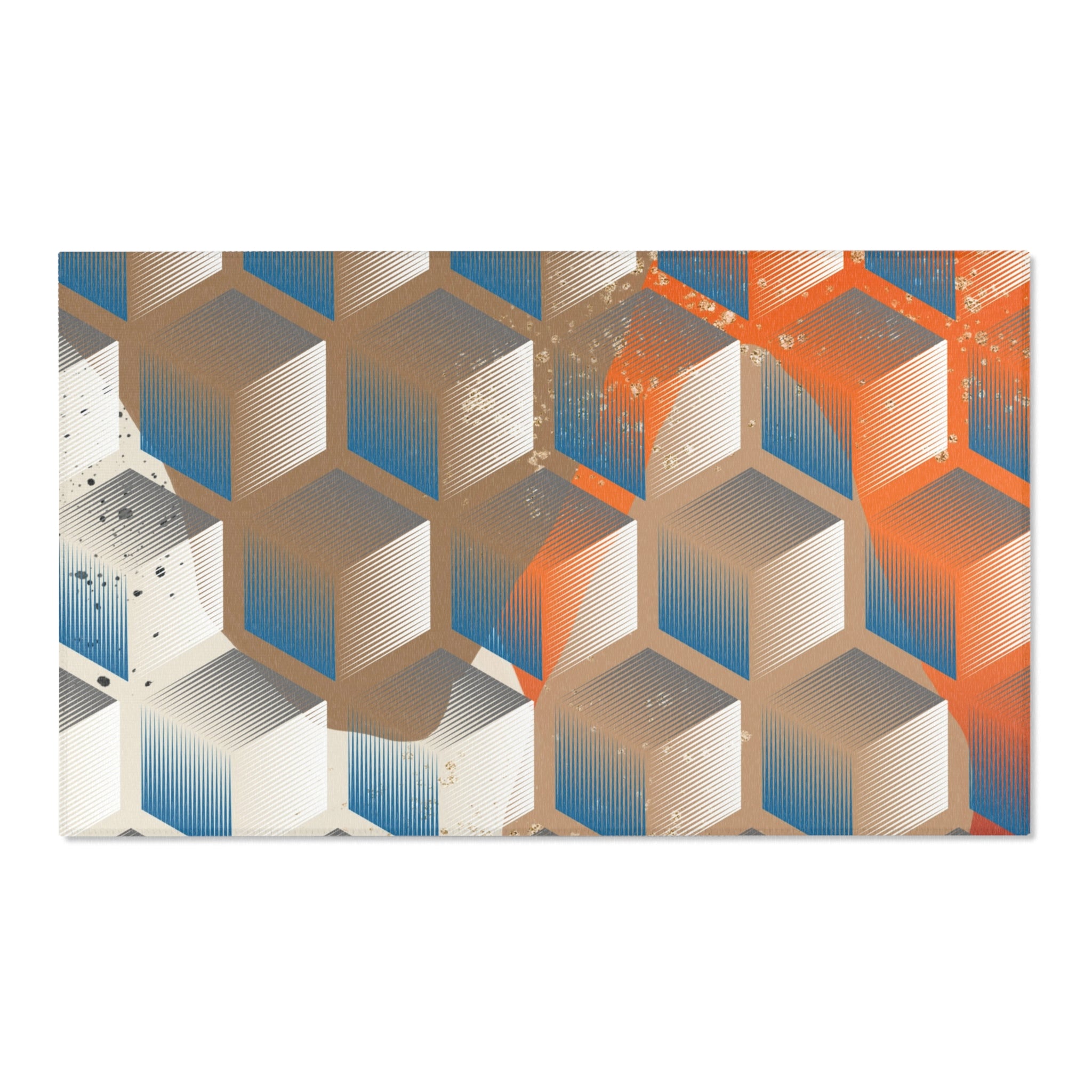 Abstract Colorful Area Rug | Geometric Tan, Blue Orange Rug