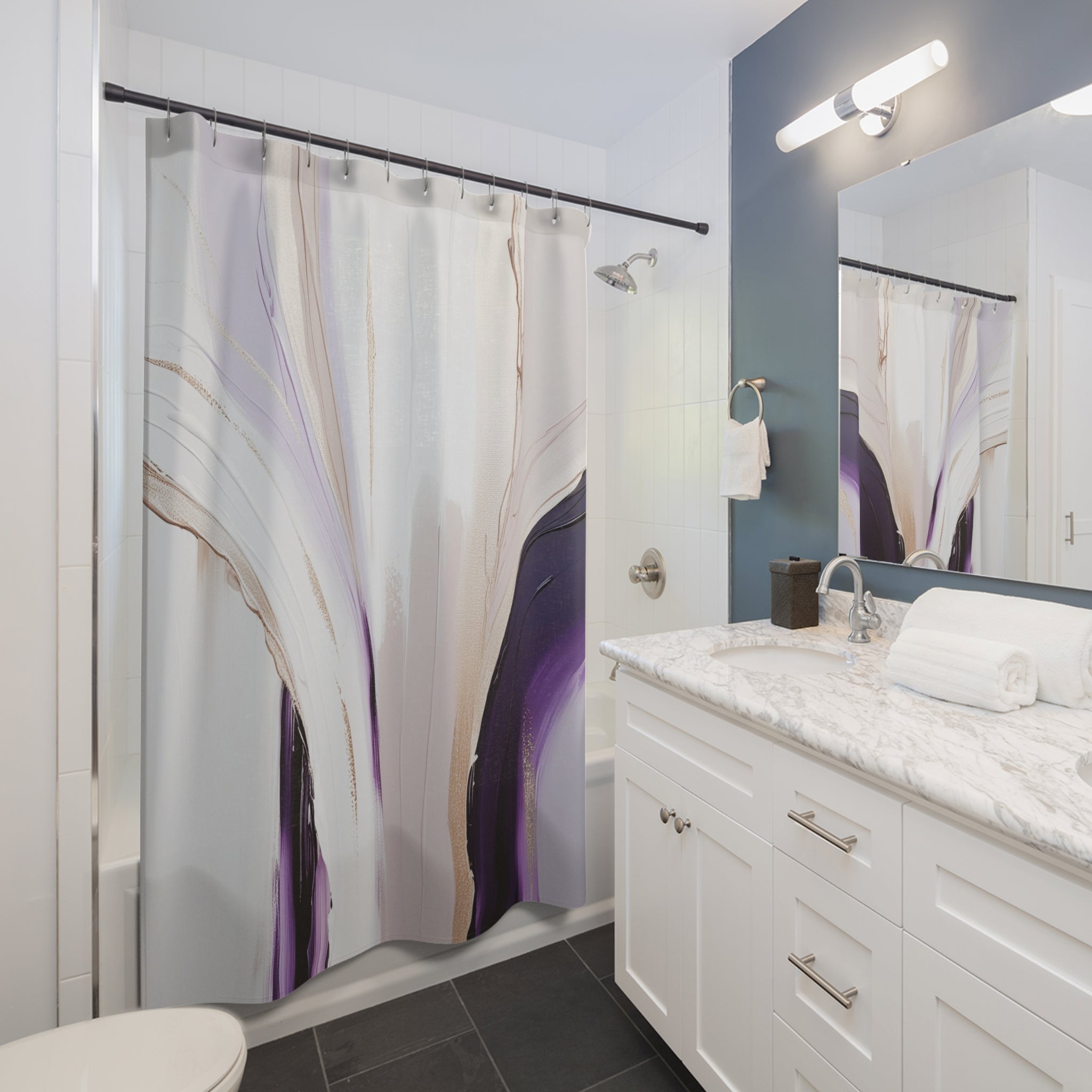 Boho Abstract Shower Curtain | Purple Beige White Ombre