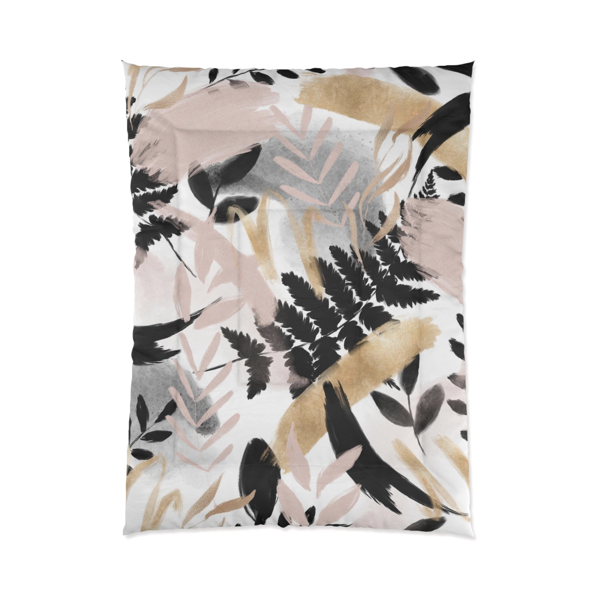 Floral Comforter | White Pink, Black Beige