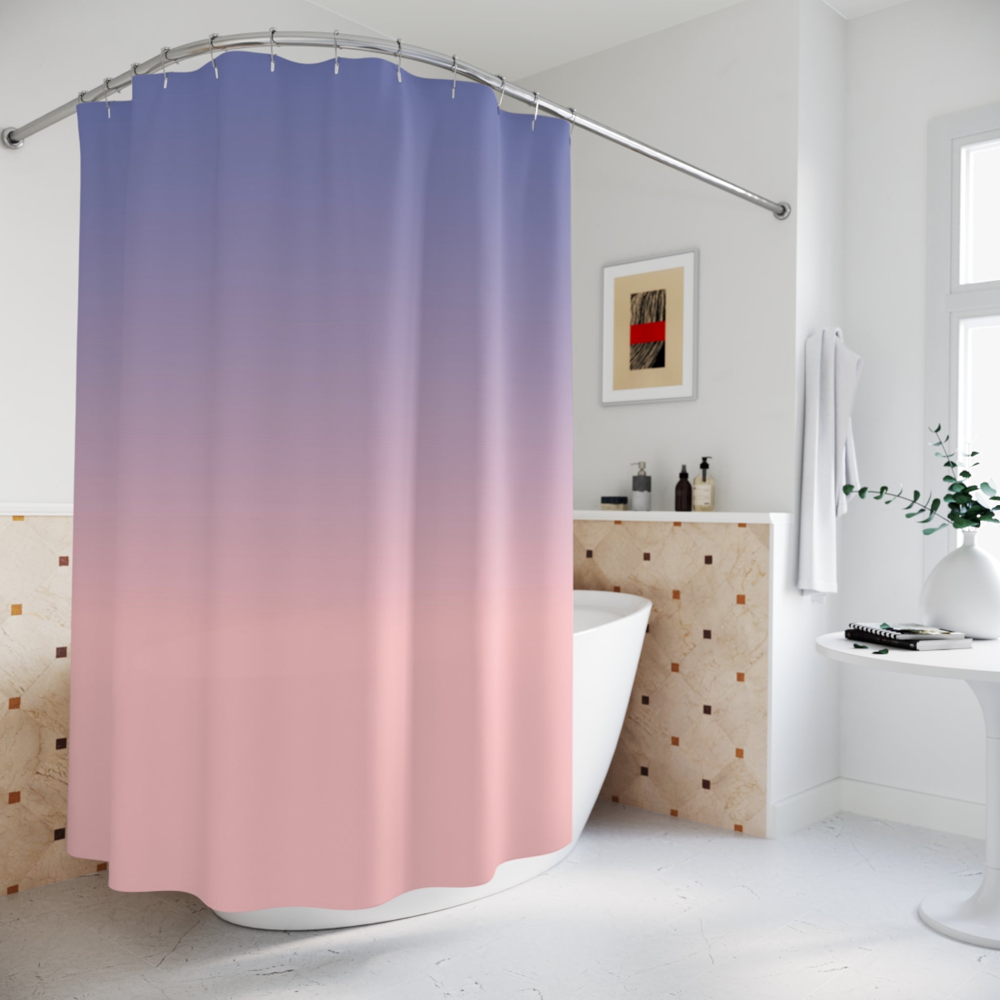 Abstract Watercolor Shower Curtain | Blue Pink Ombre Bathroom Decor