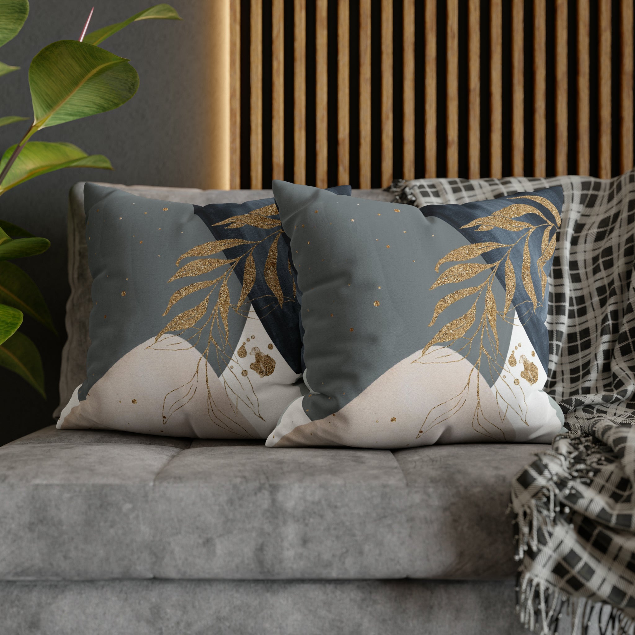 Abstract Pillow Cover | Boho Grey Navy Blue, Beige