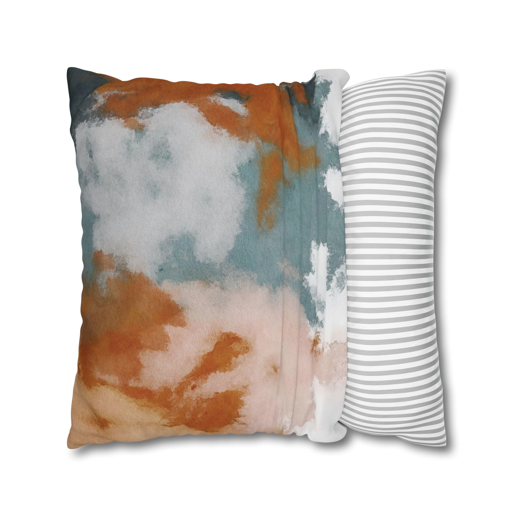 Square Poly Canvas Pillowcase | Muted Rust Blue blush