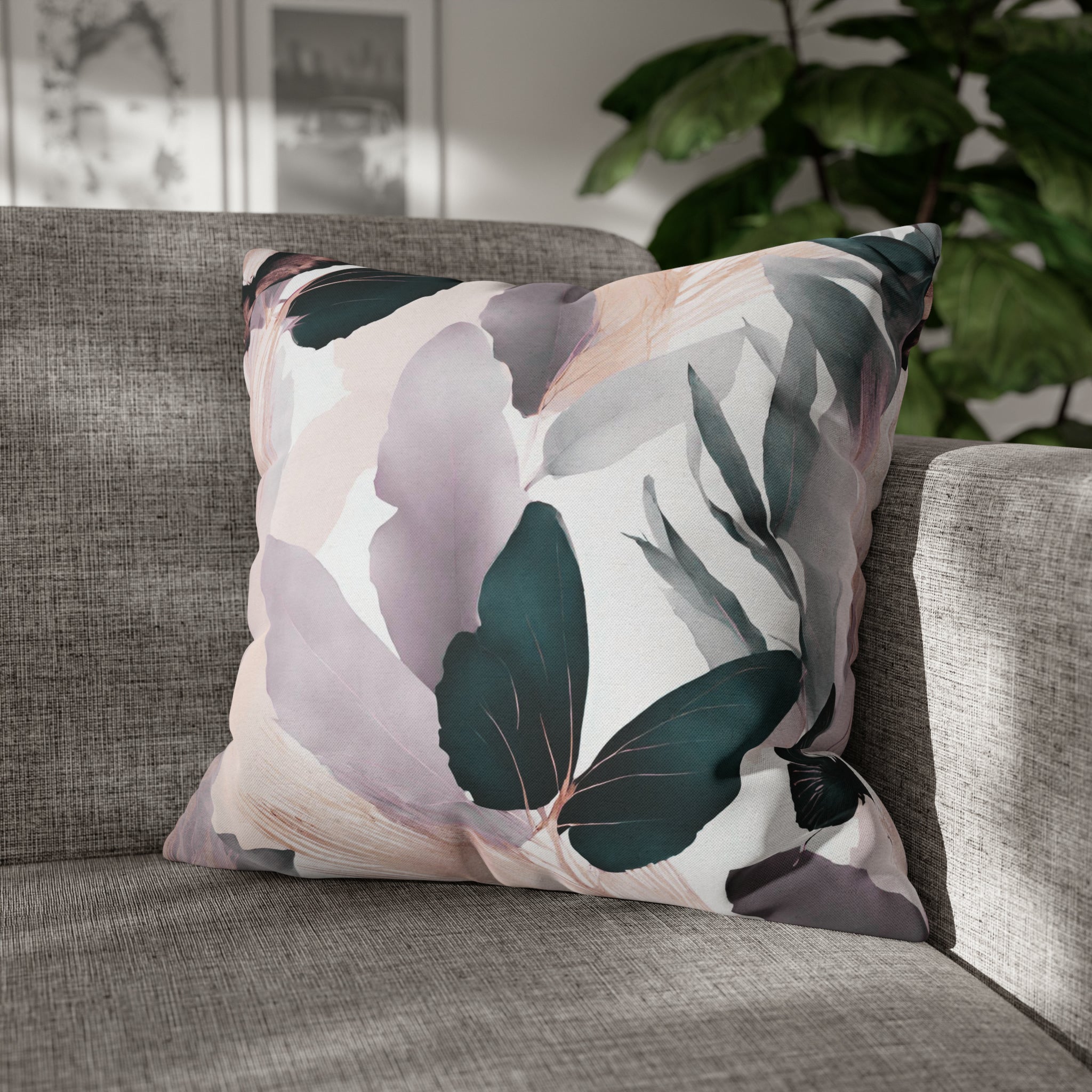 Floral Butterflies Pillow Cover | White Lavender, Blue, Green