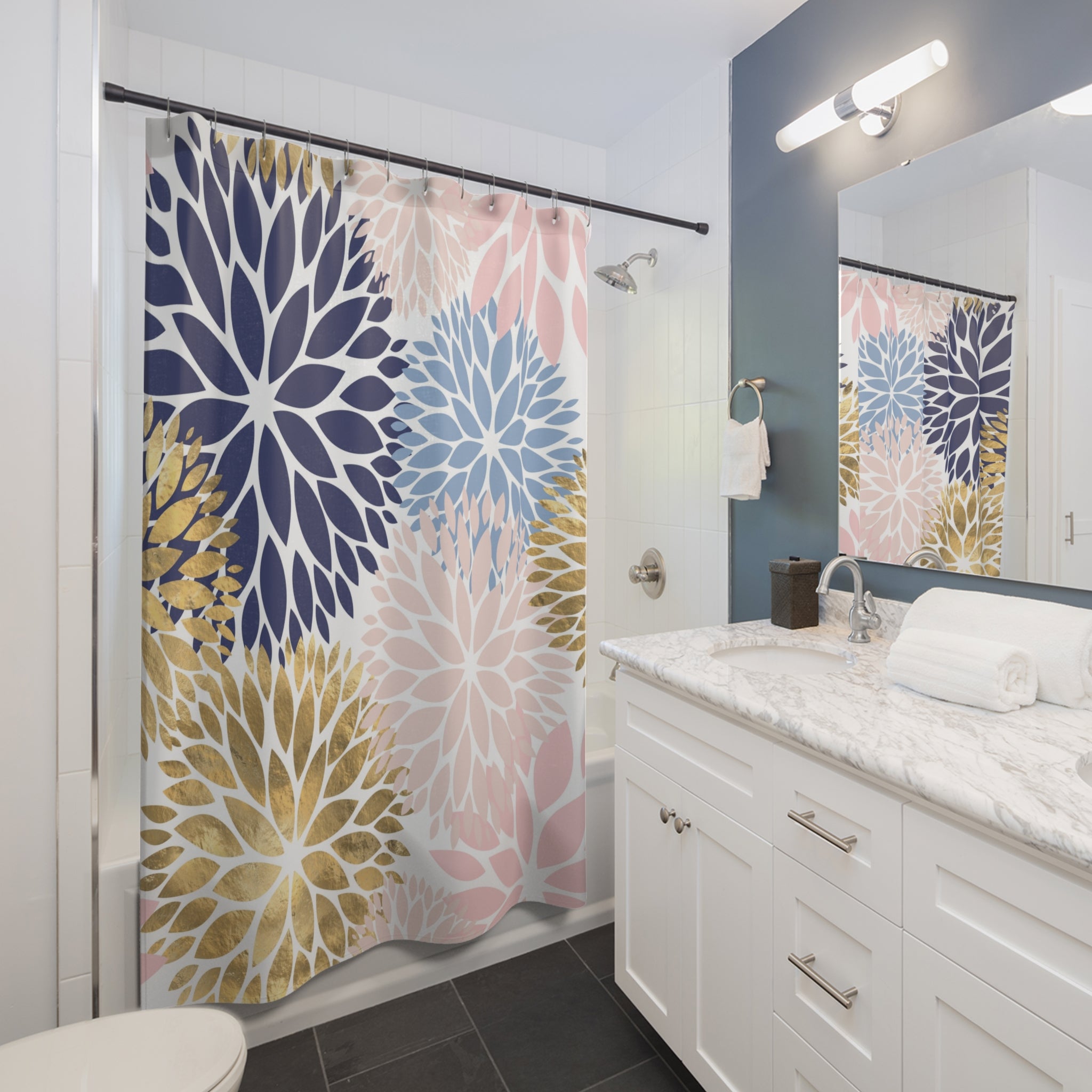 Dahlia Floral Shower Curtain | Boho Blush Pink Bathroom Decor