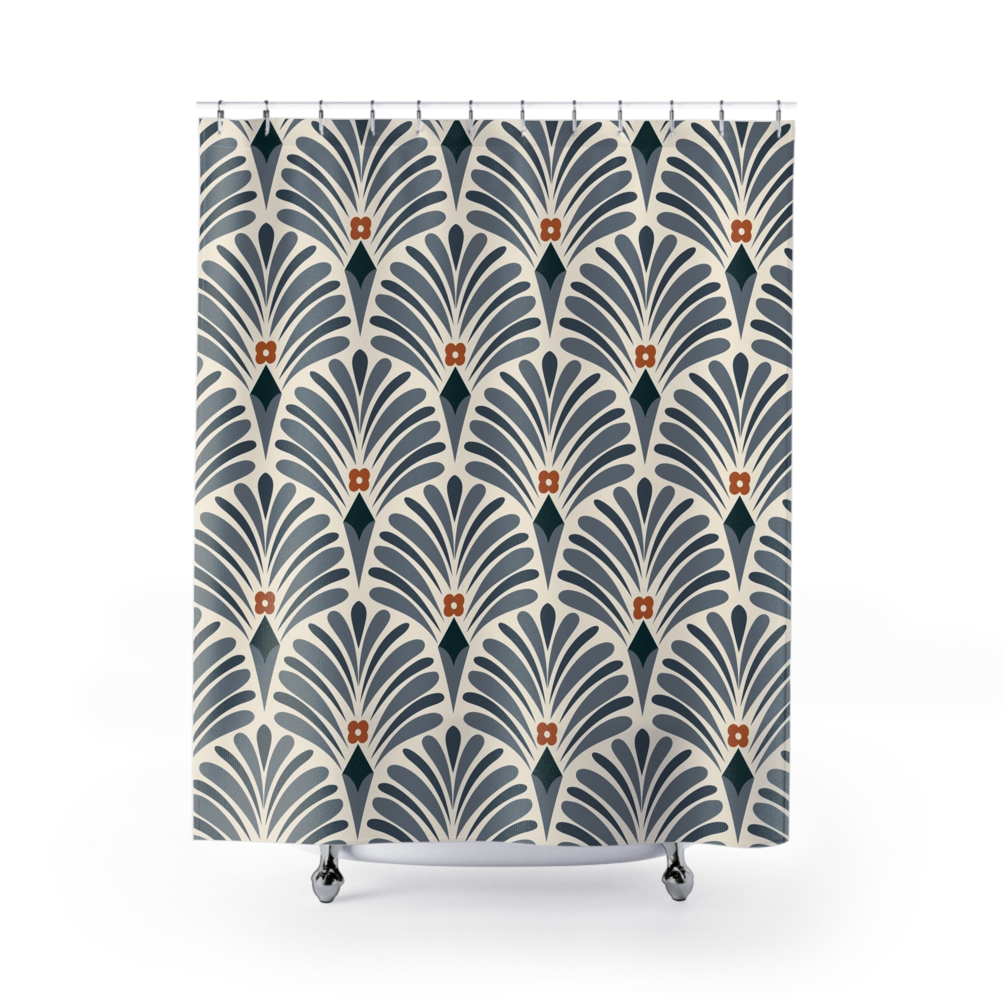 Art Deco Shower Curtain | Blue Rust Cream Bath Curtain