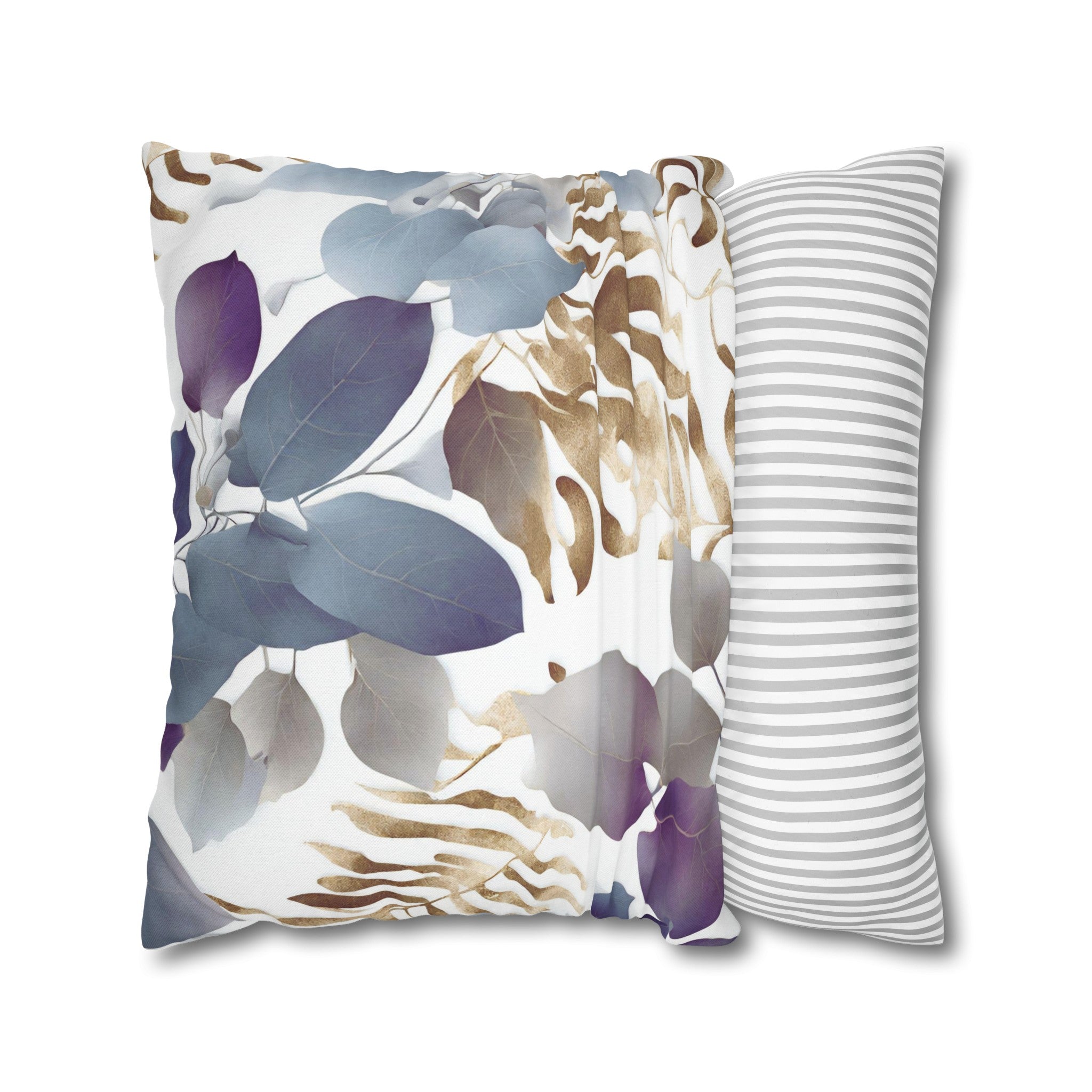 Floral Pillow Cover | Tropical Eucalyptus Leaves, Blue Purple White