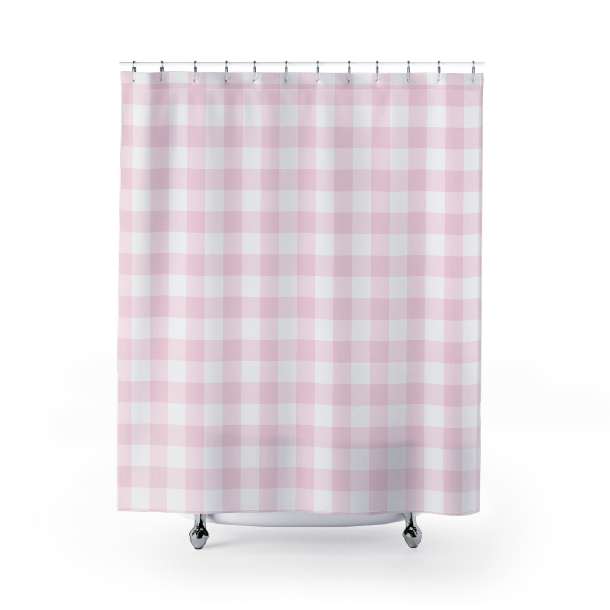 Checkered Shower Curtain | Pink and White Bath Curtain