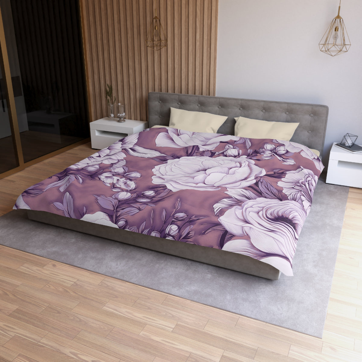 Lavender Peony Rose Duvet Cover | Plum Lilac Ivory Floral Bedding