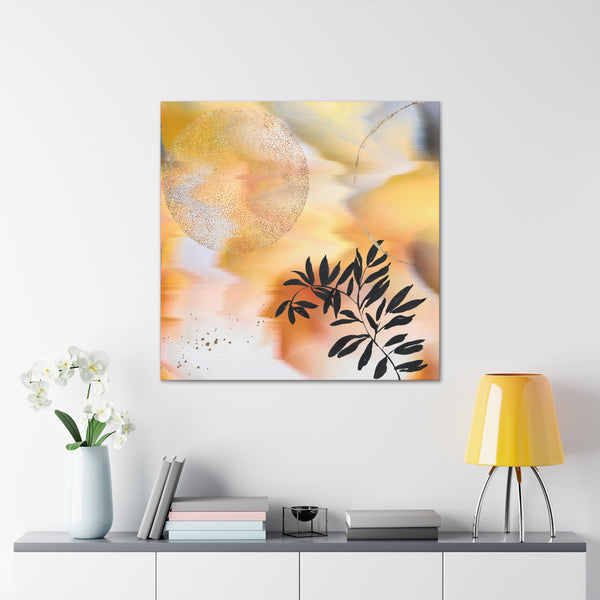 Abstract Canvas Wall Art | Yellow Orange Black Ombre Floral